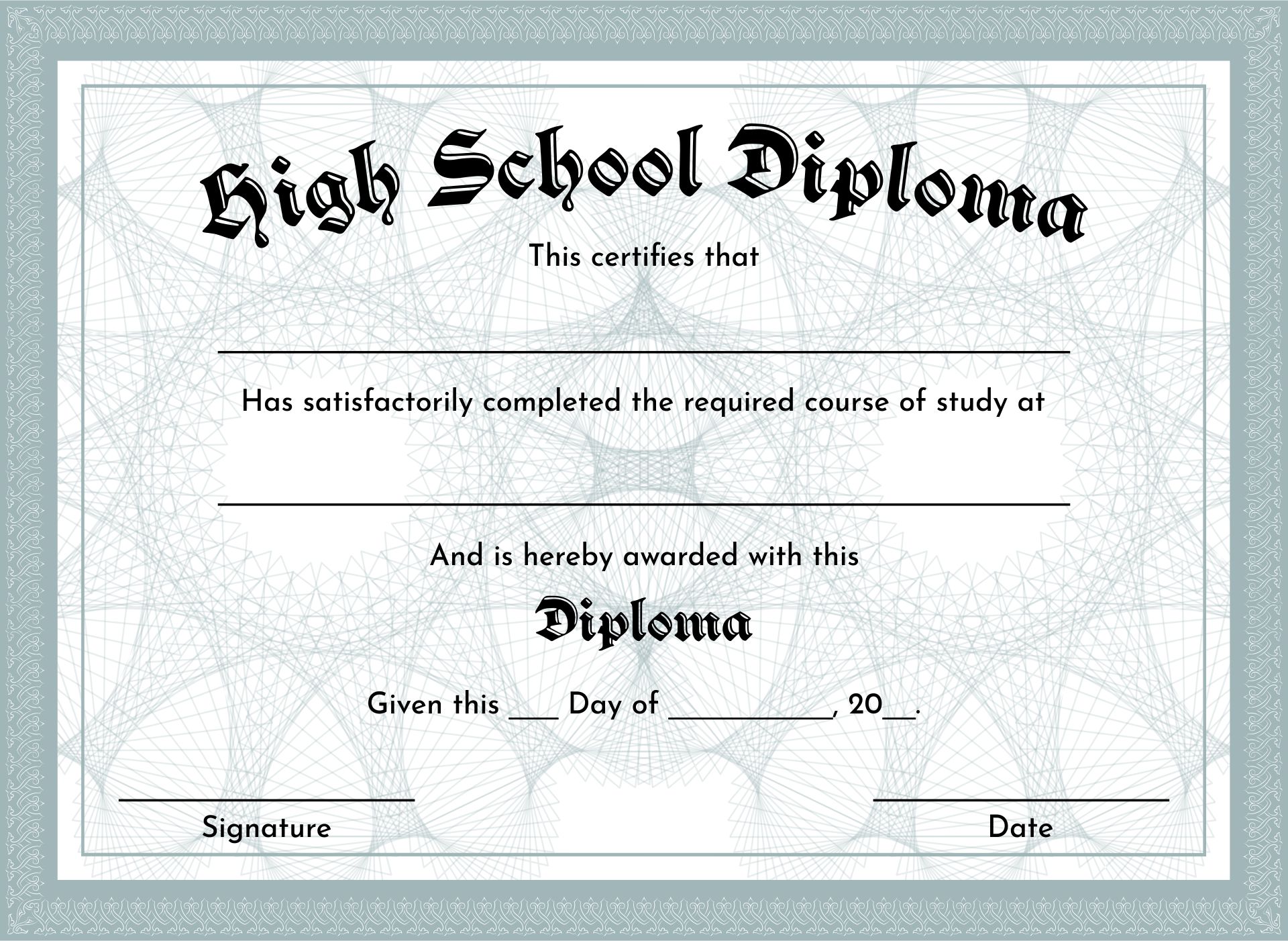 High School Diploma Printable