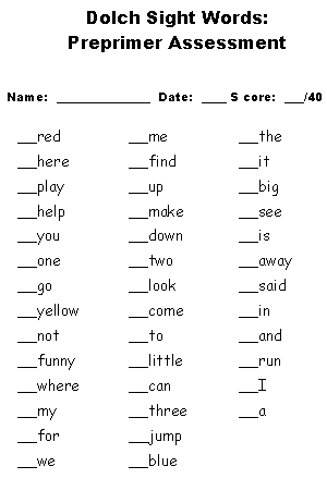 Dolch Sight Words List Printables