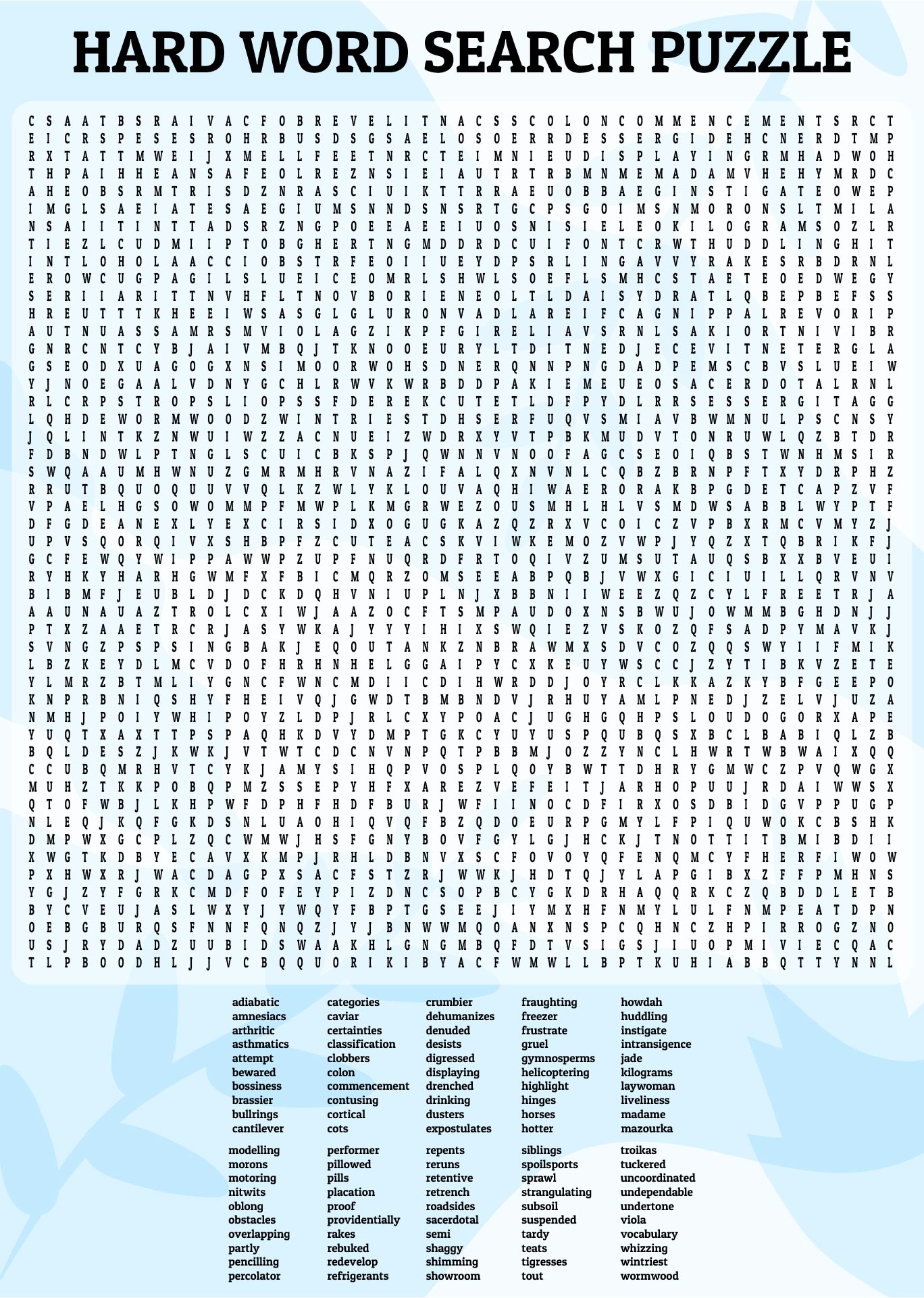 Hard Animal Word Search Printable