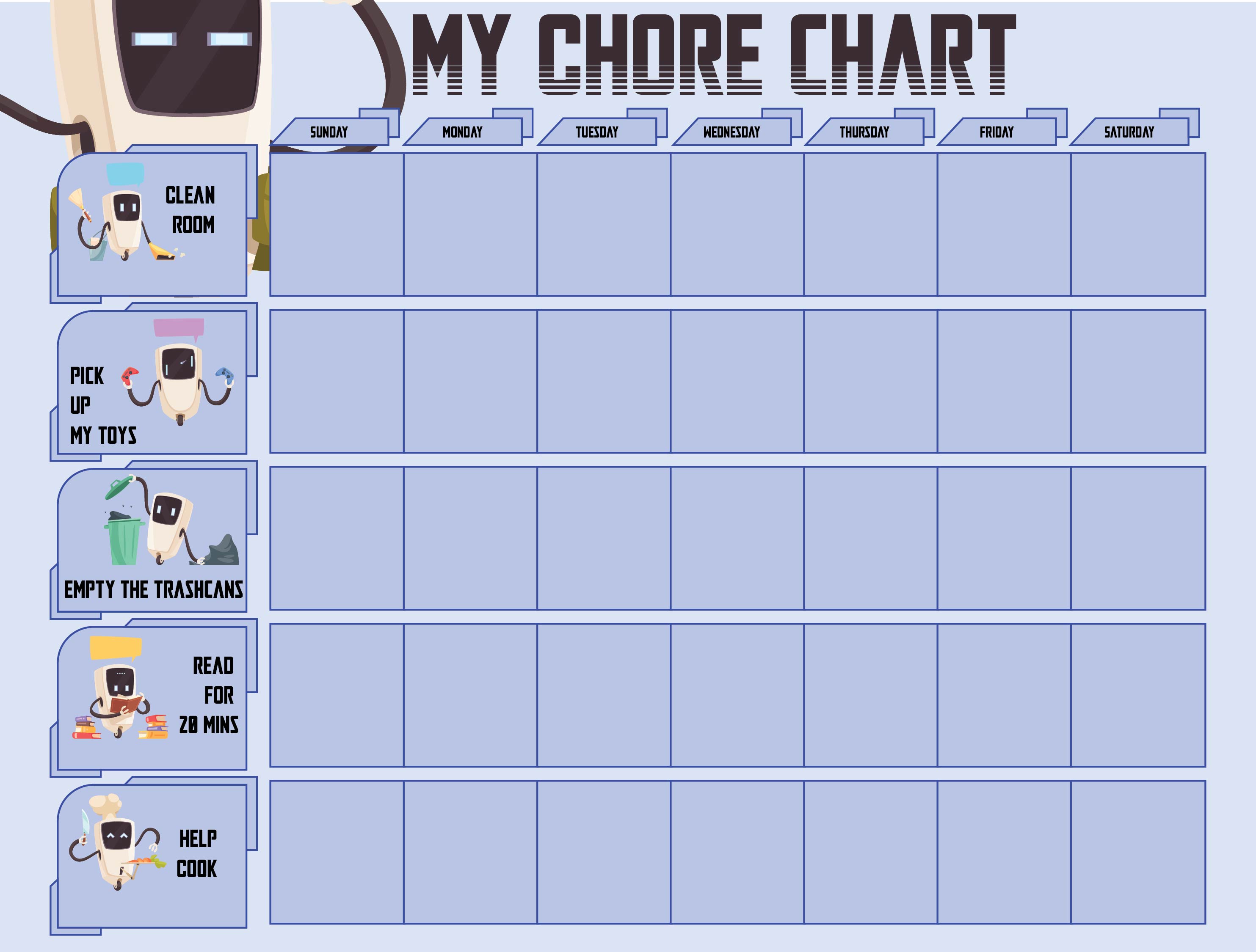 10 Best Blank Weekly Chore Chart Printable Templates Printablee