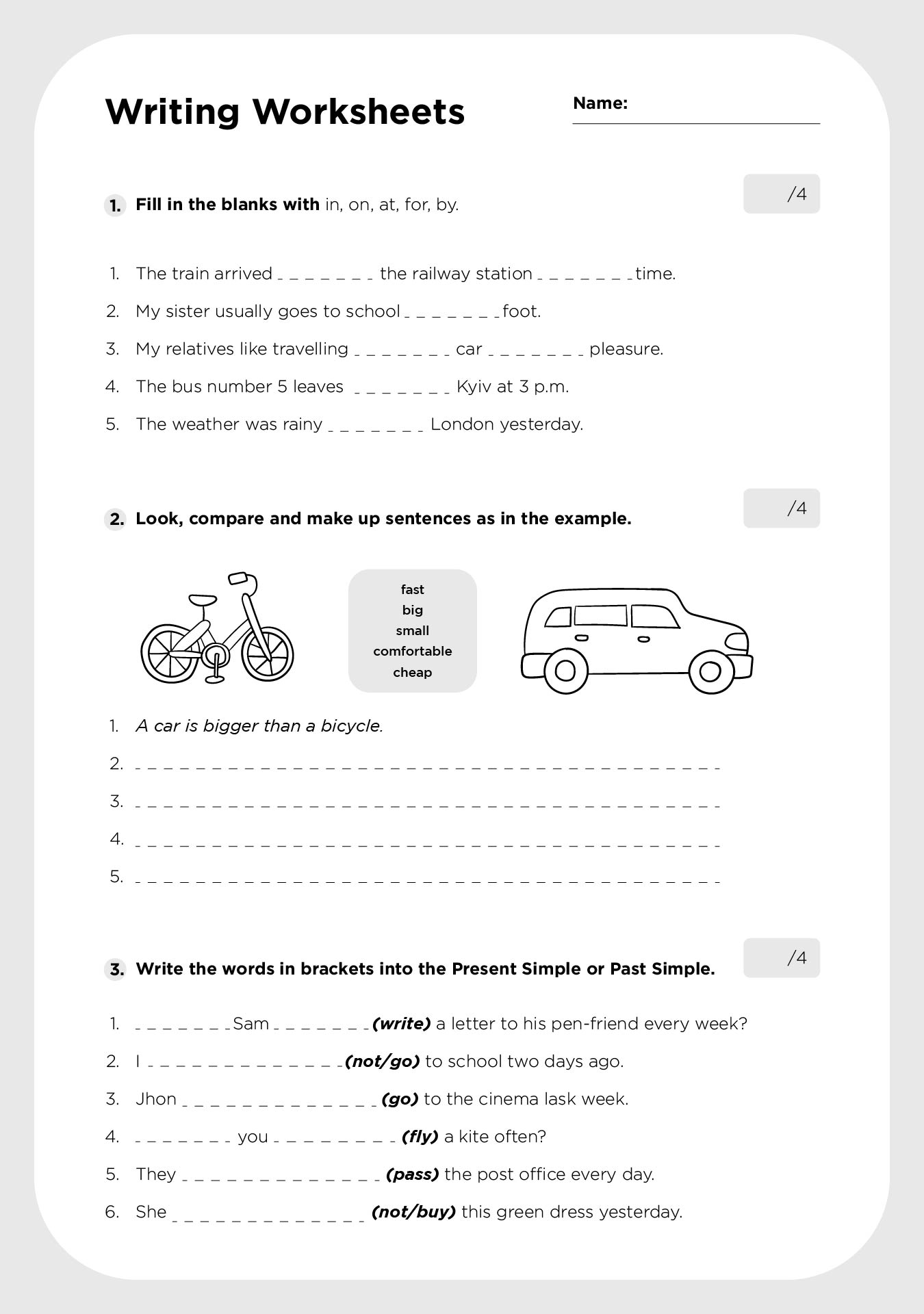 4th Grade Writing Worksheets Printable