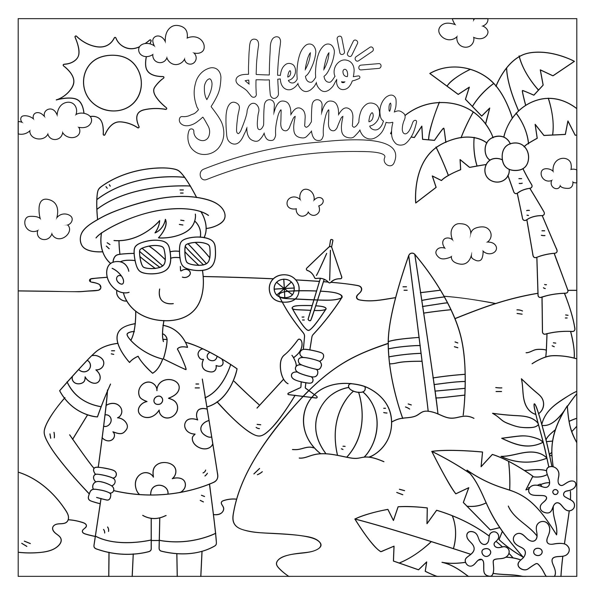 5 Best Summer Printable Beach Coloring Page PDF for Free at Printablee