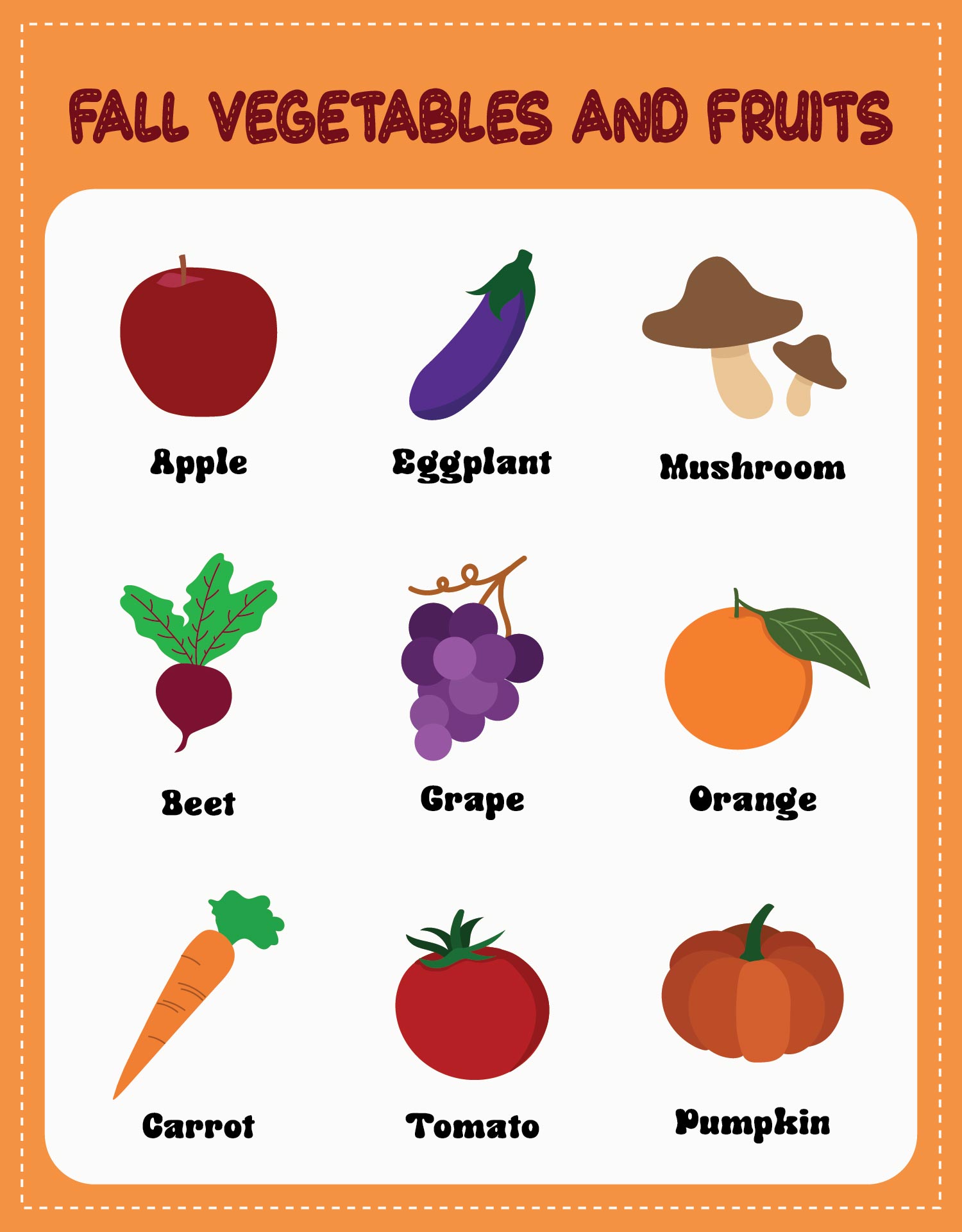 7 Best Fall Vegetable And Fruit Printables