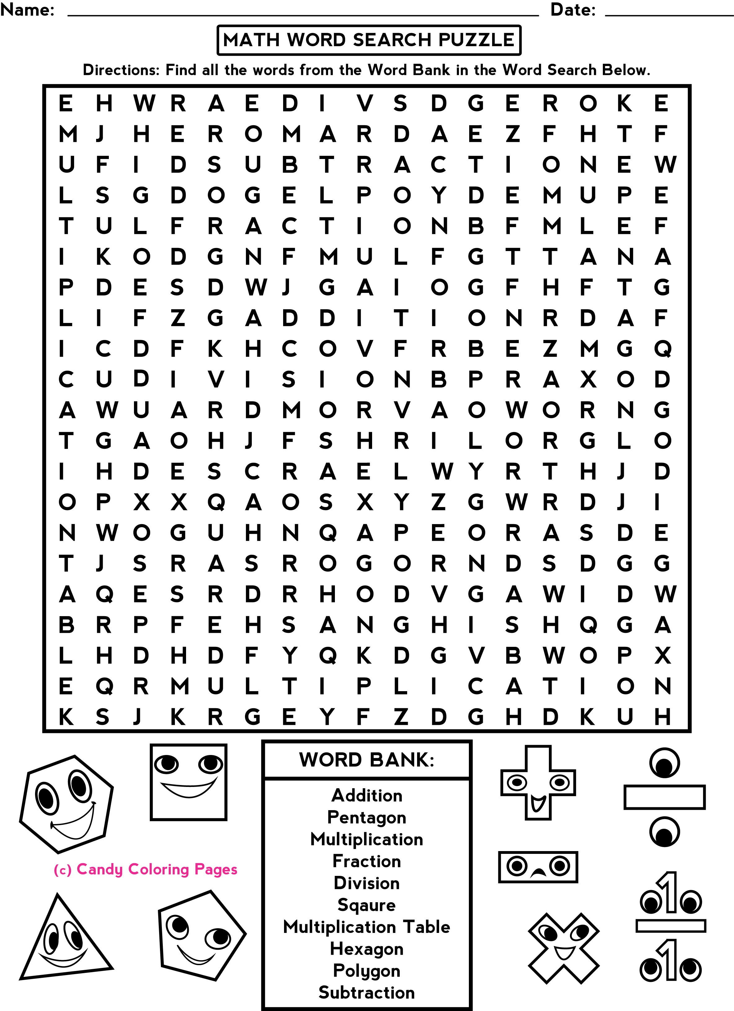 Math Word Search Puzzles Printable