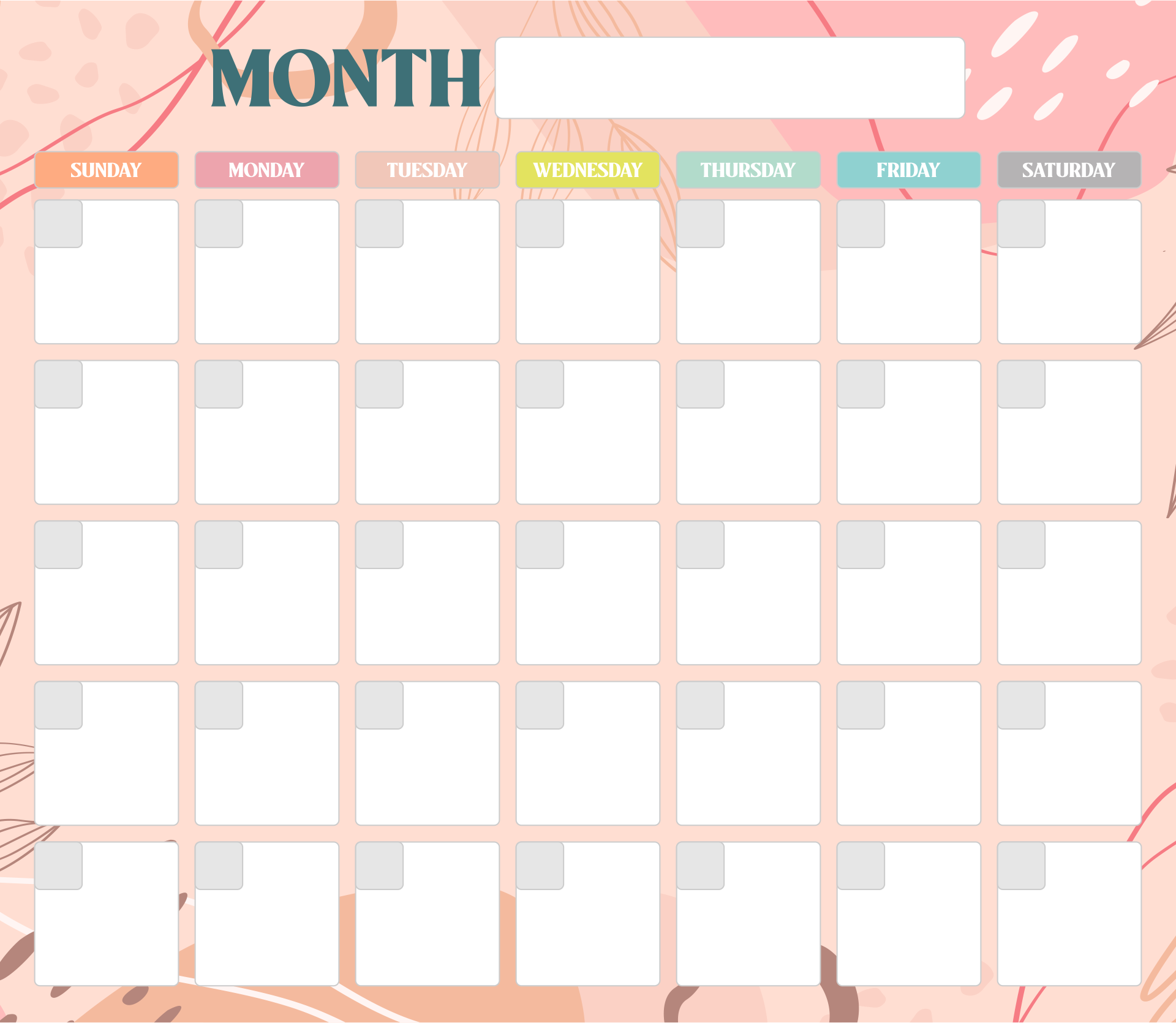 5 Day Monthly Calendar Printable