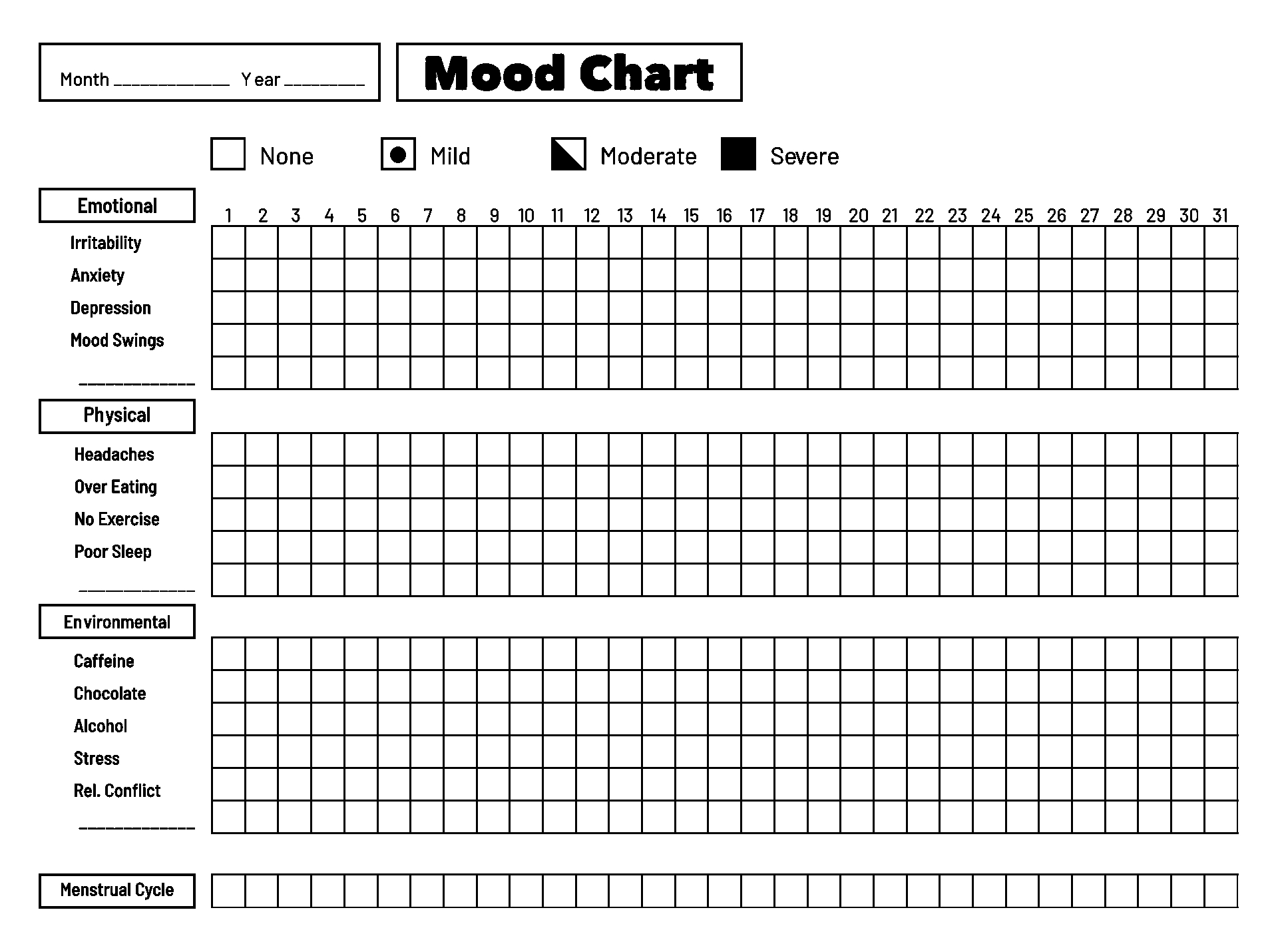 Printable Daily Mood Chart Template - Printable Blank World