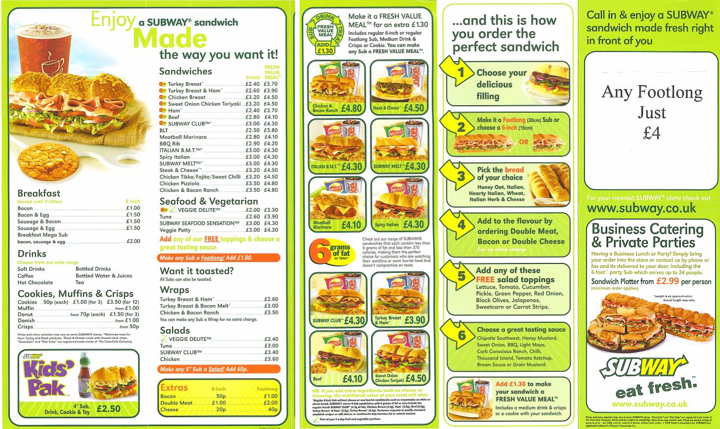 Subway Menu Prices