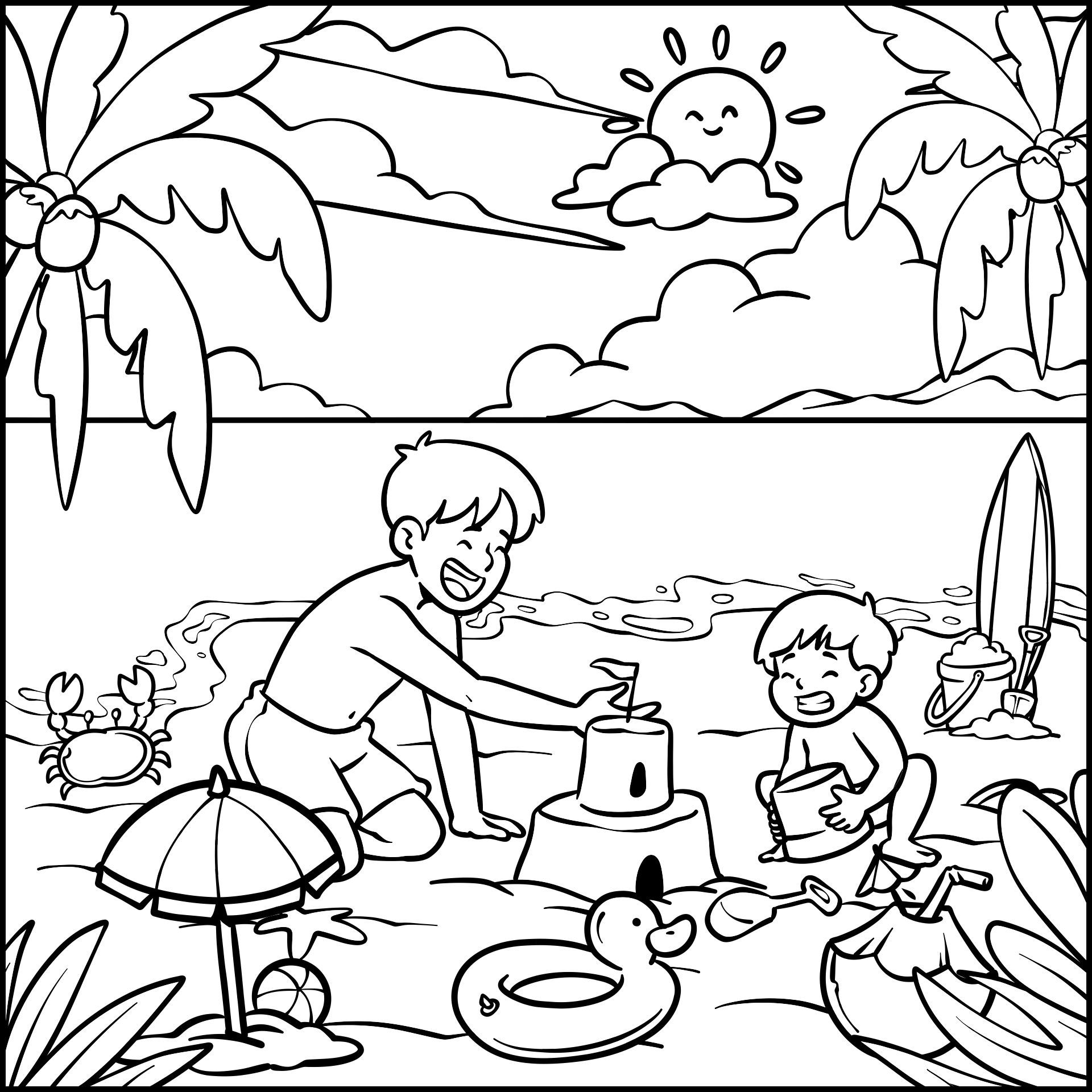 Summer Printable Beach Coloring Page