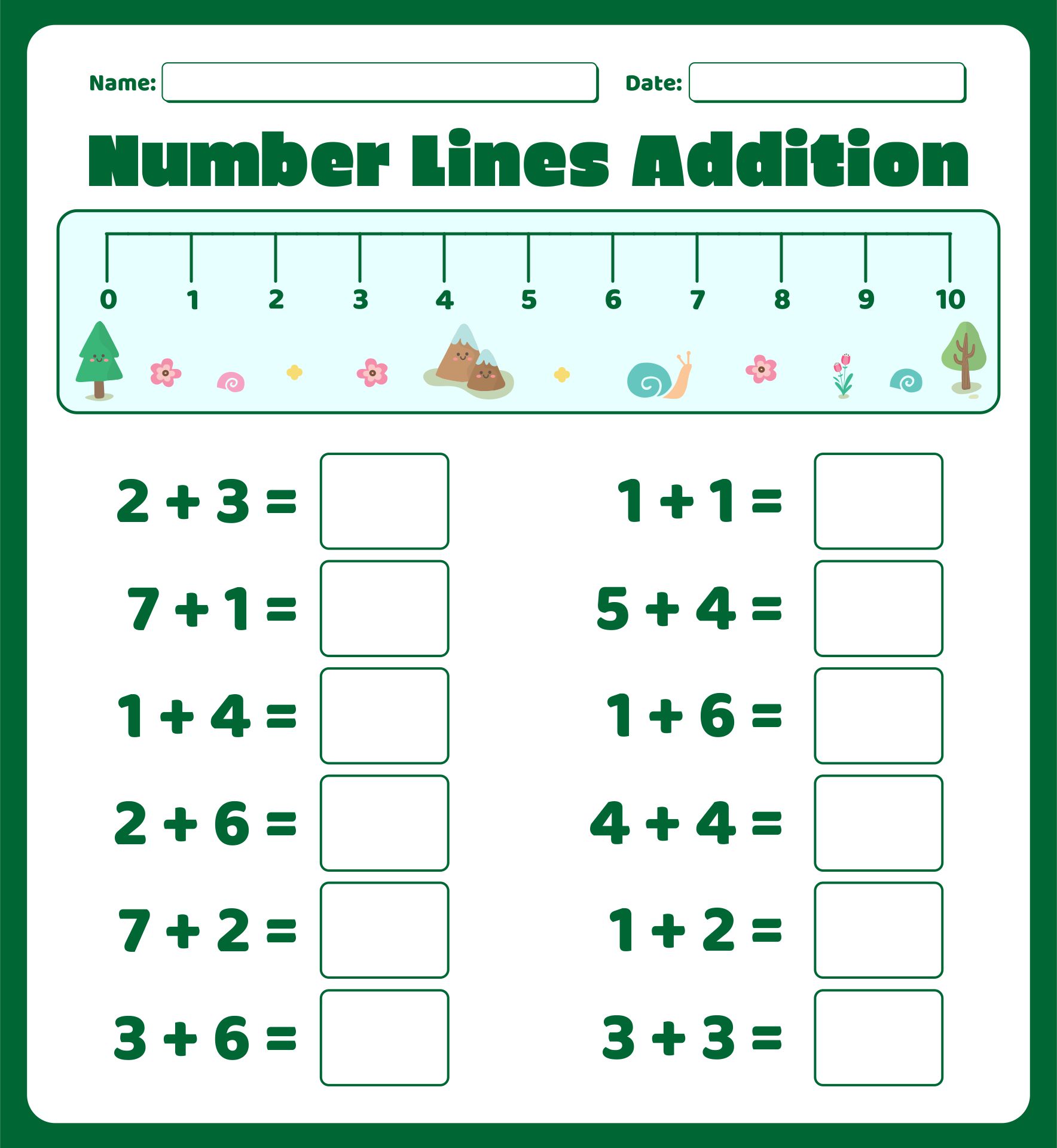 First Grade Number Line Worksheets