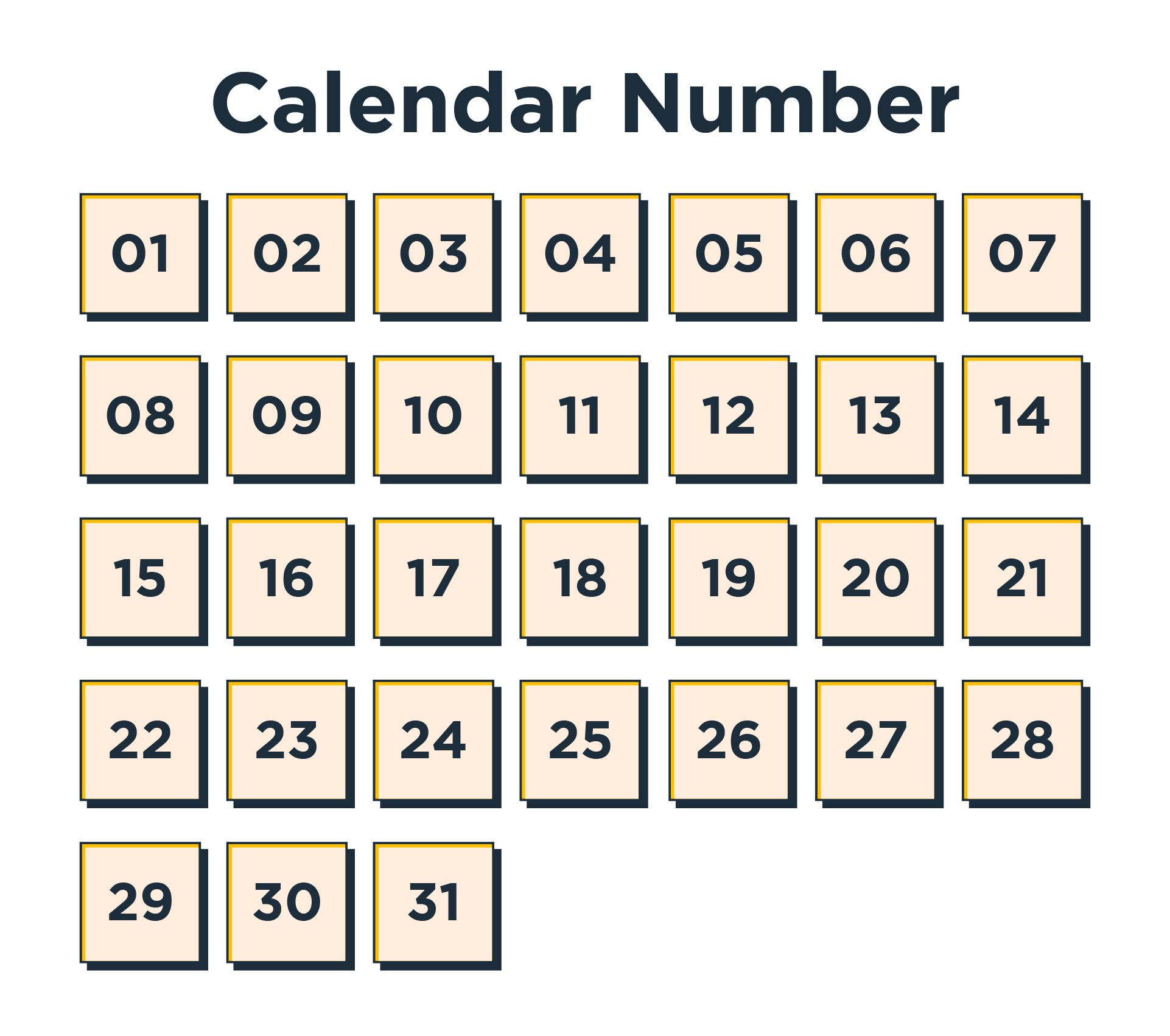 Preschool Calendar Numbers 1-31