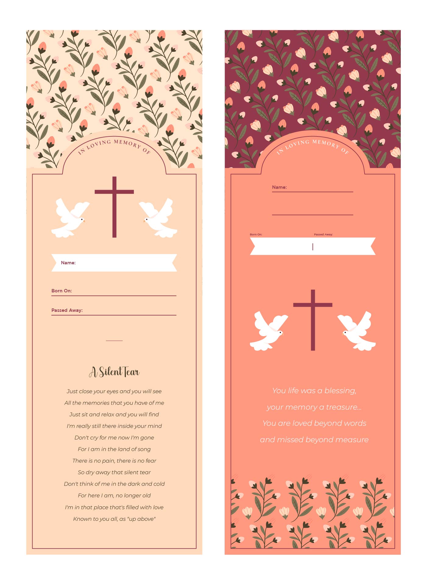 Memorial Bookmark Template Printable