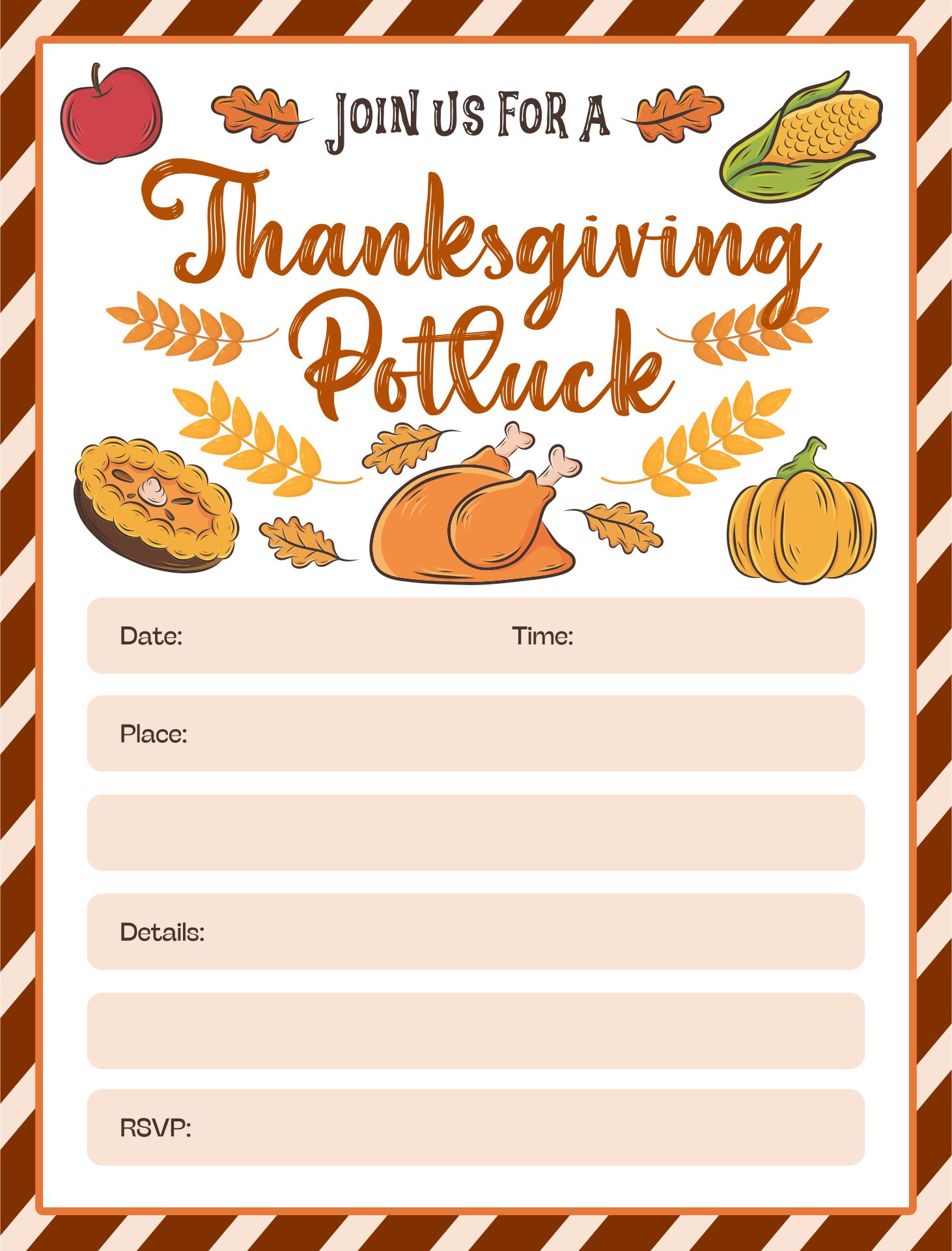 Thanksgiving Invitations Printable Fill In