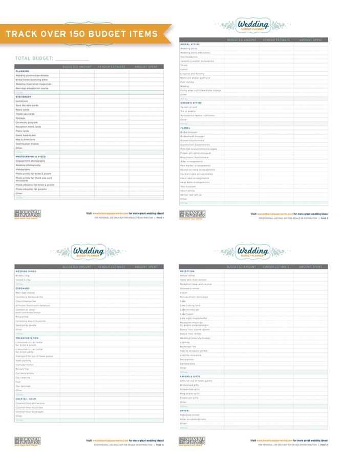 Printable Wedding Budget Planner