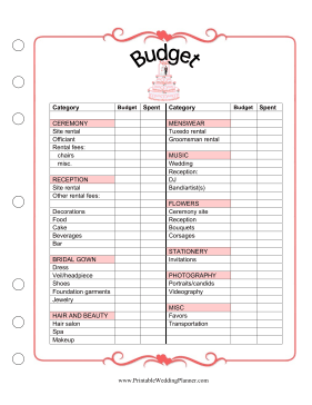 Printable Wedding Planner Worksheets