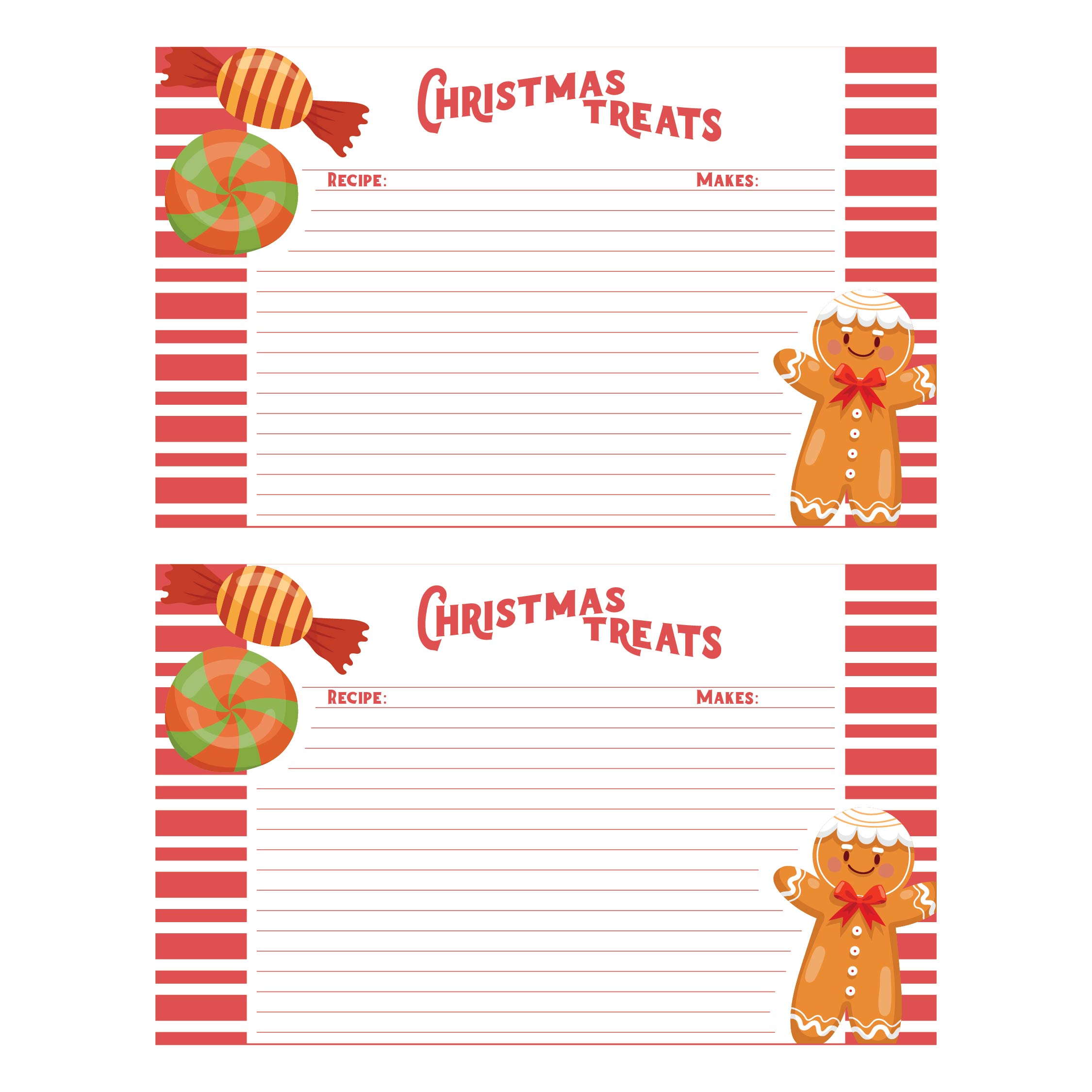 Christmas Recipe Cards Printable Free