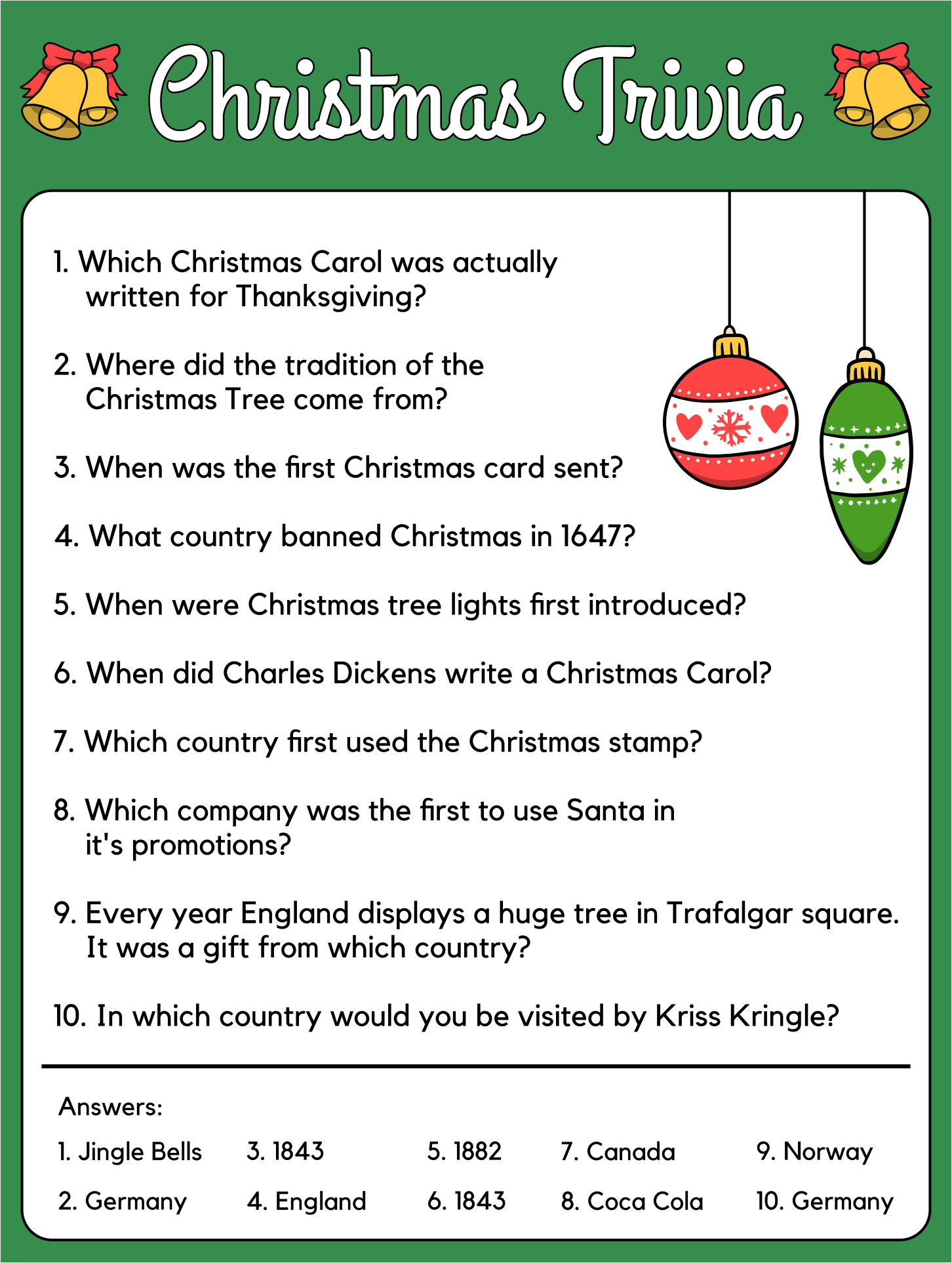 Printable Christmas Trivia Questions And Answers 164288 