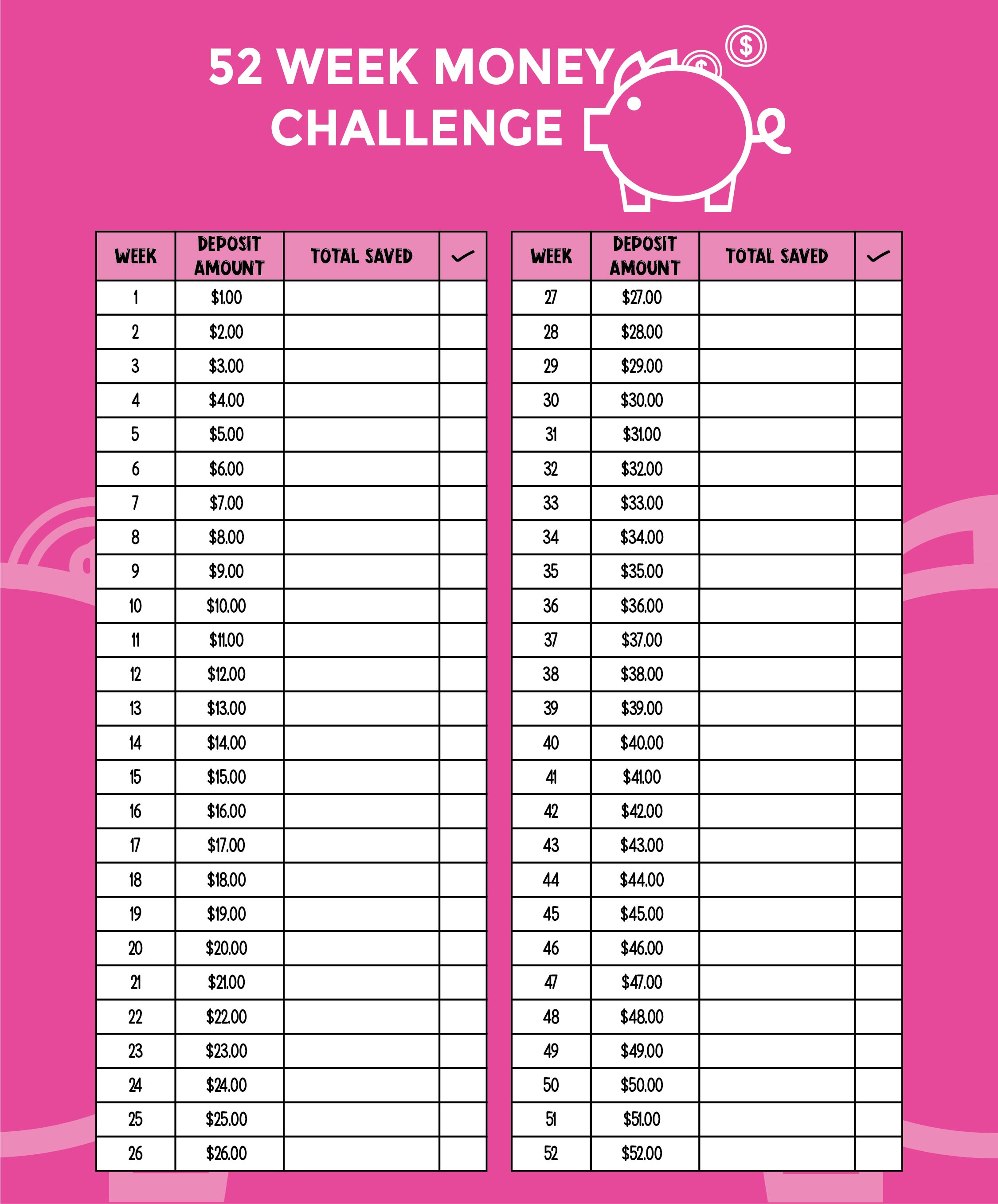 Printable 52 Week Money Challenge