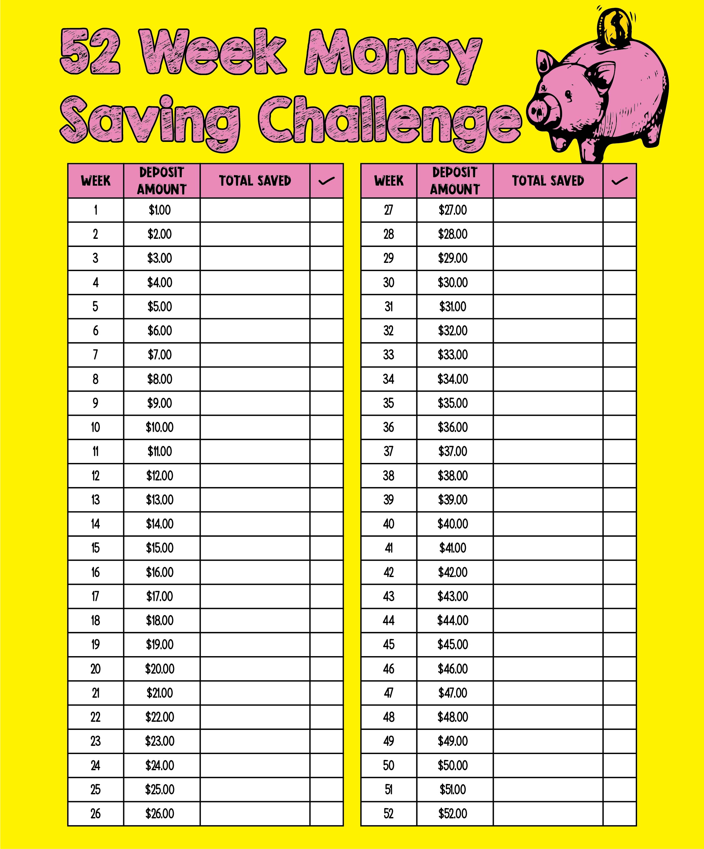 Free Printable 52 Week Money Challenge