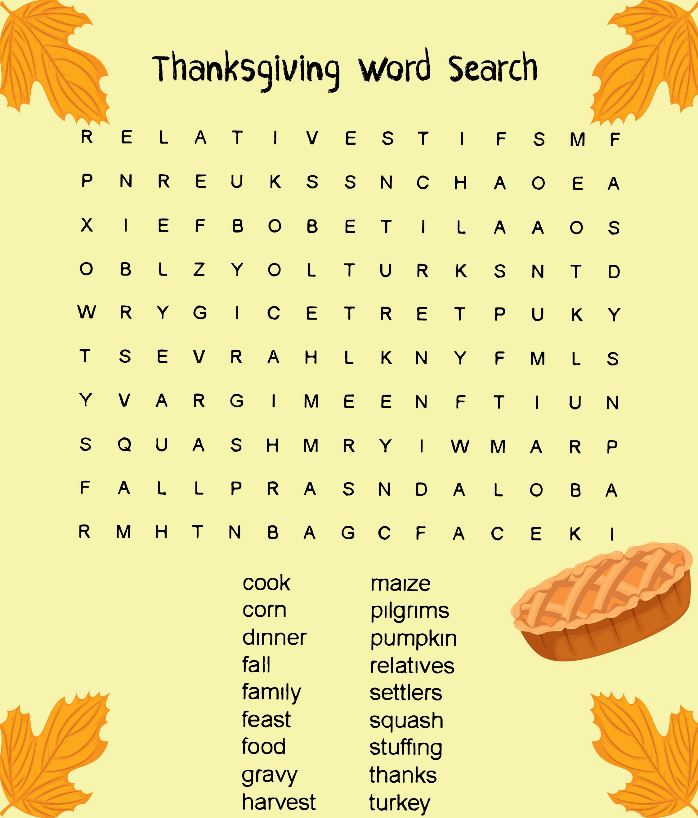 10 Best Thanksgiving Word Search Printable Printablee