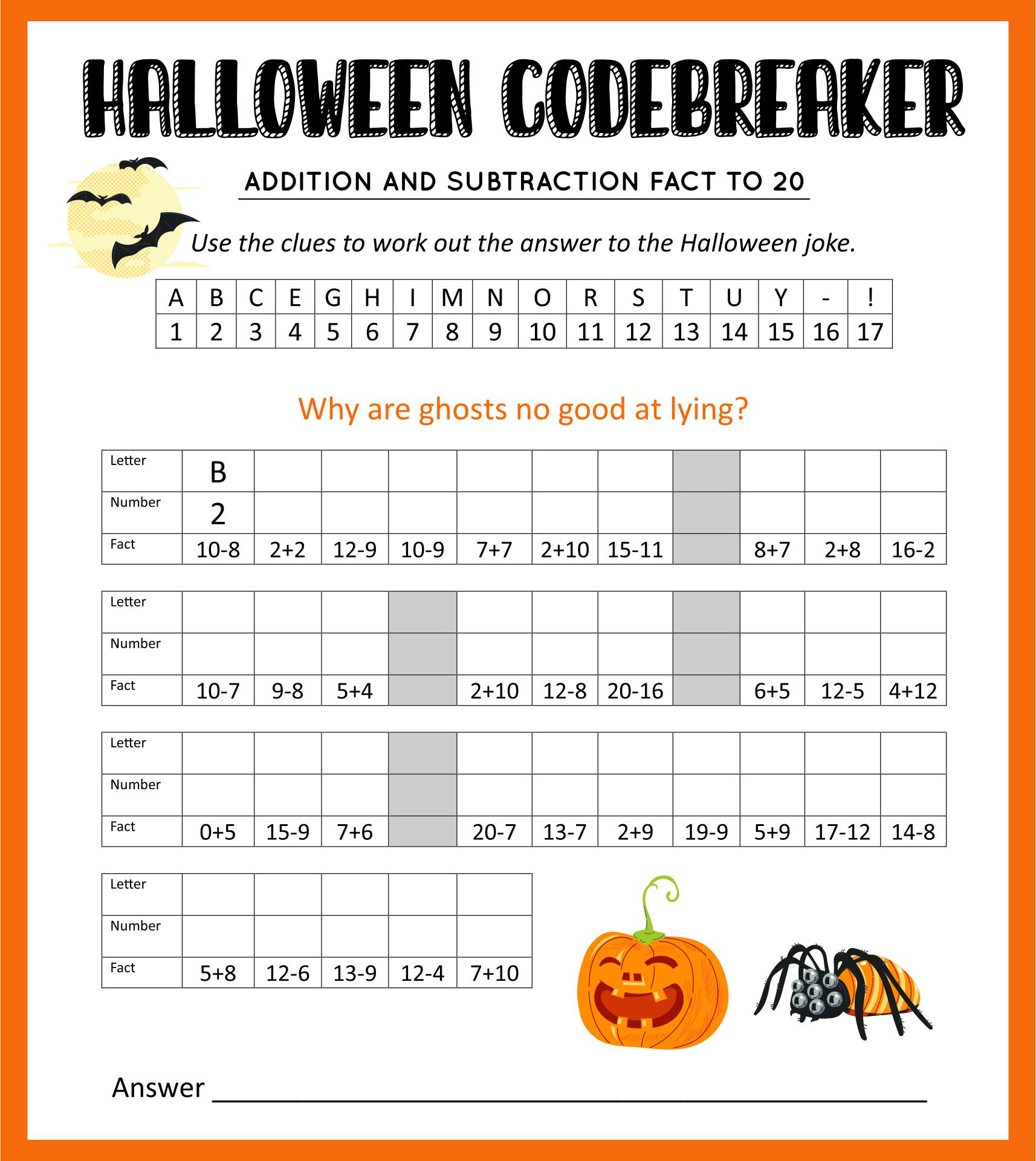 6th Grade Halloween Printables