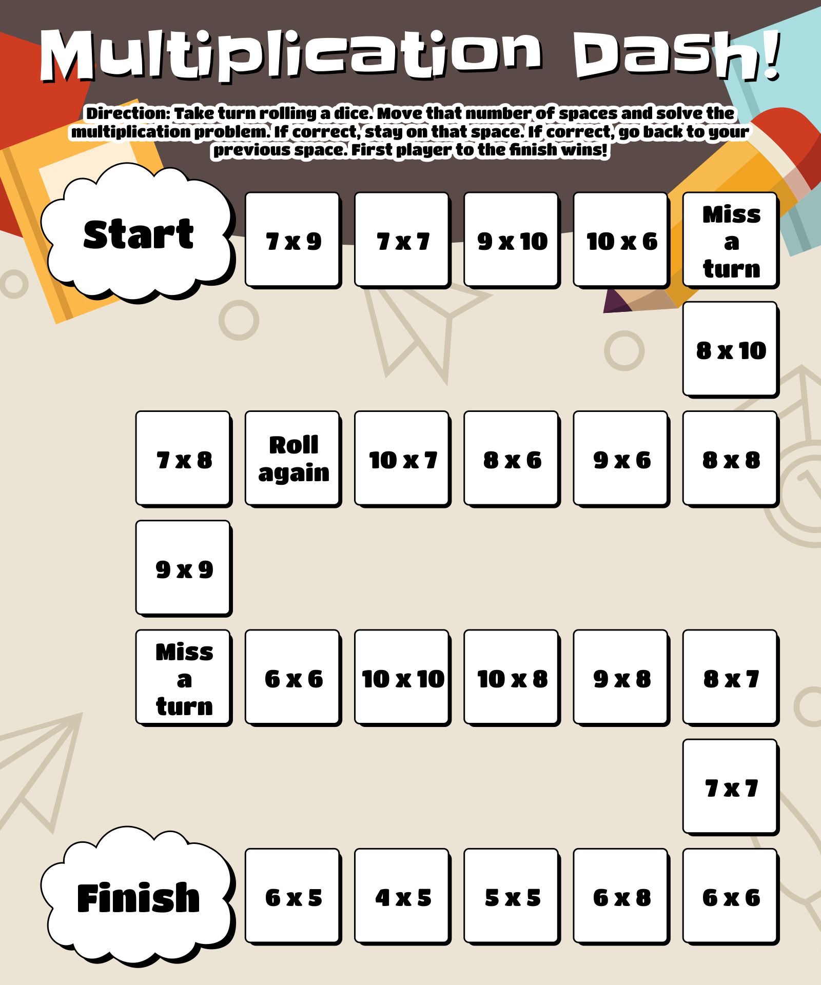 Free Printable Times Tables Board Games