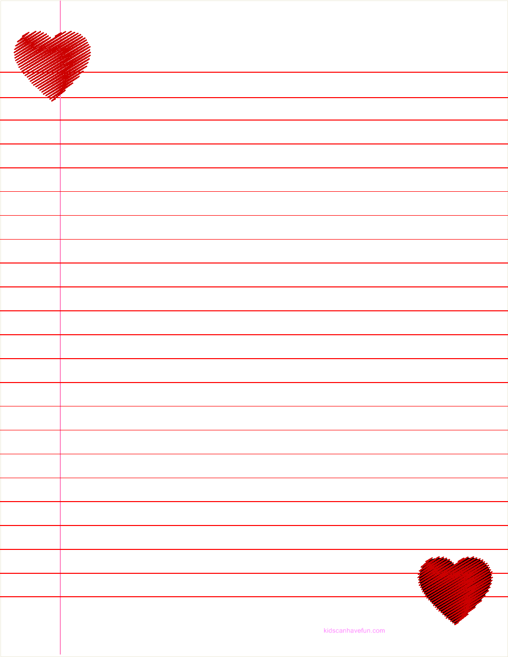 Heart Writing Paper Printable