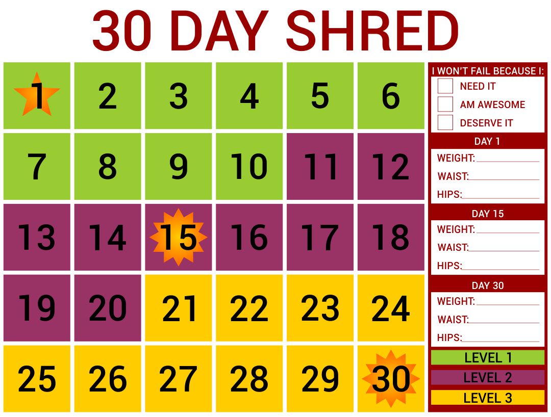 30 day shred schedule