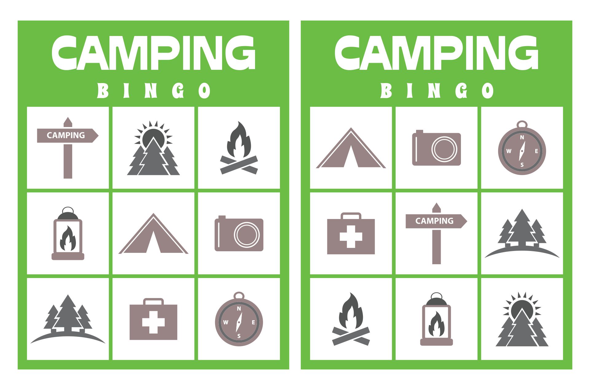 Printable Camping Bingo Cards