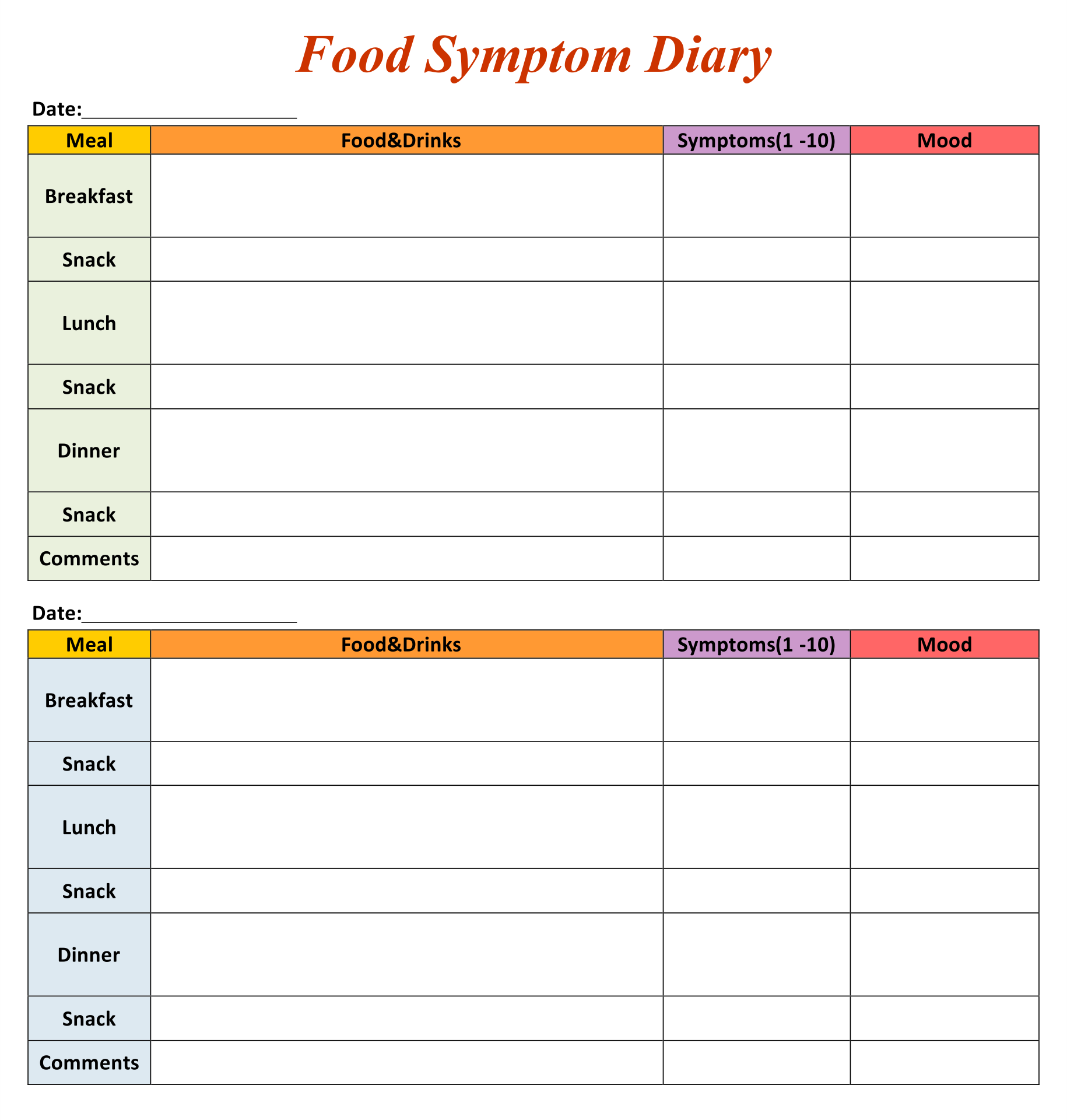 10 Best Printable Symptom Journal Printablee