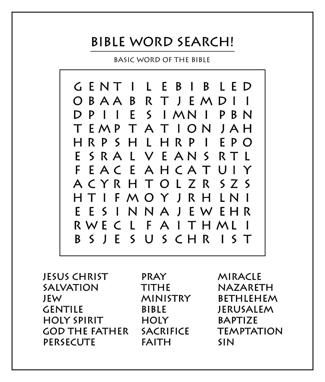 Biblical Word Search Printable