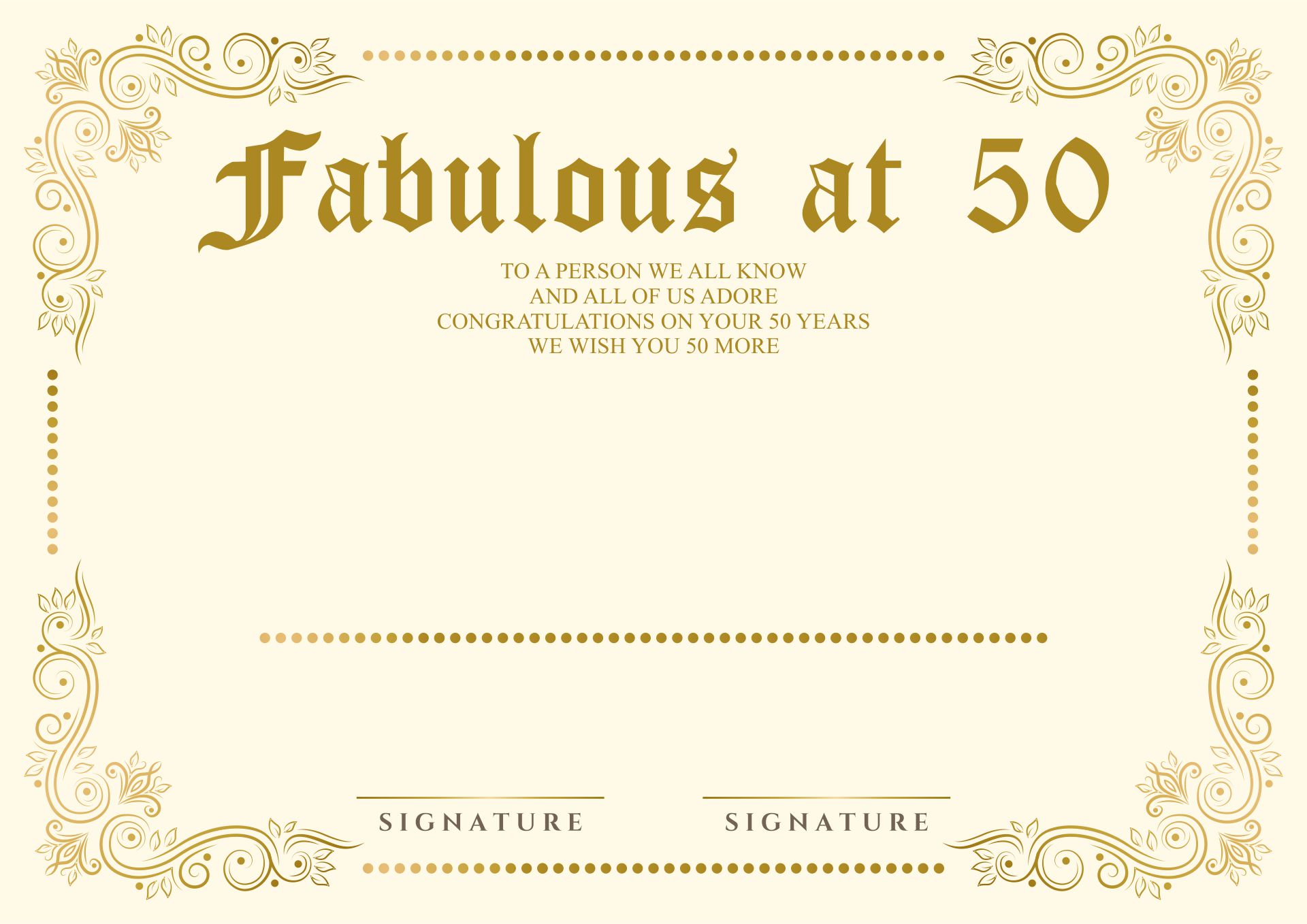 50th Birthday Certificate Printable