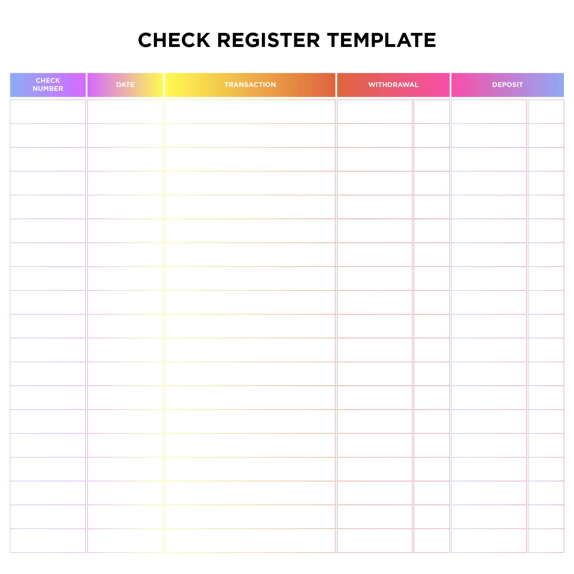 microsoft printable excel horizontal checkbook register template