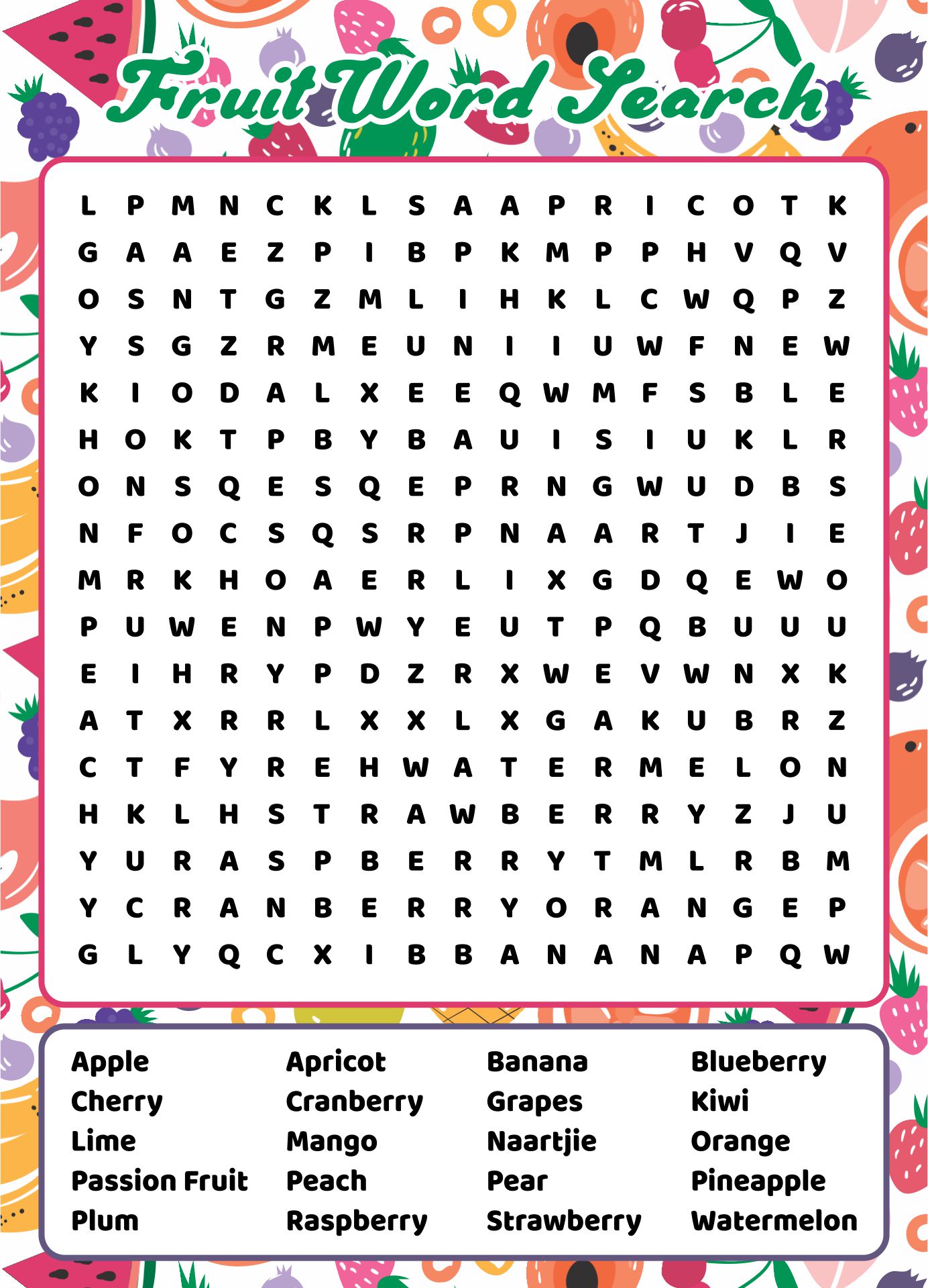 Fruit Word Search Printable
