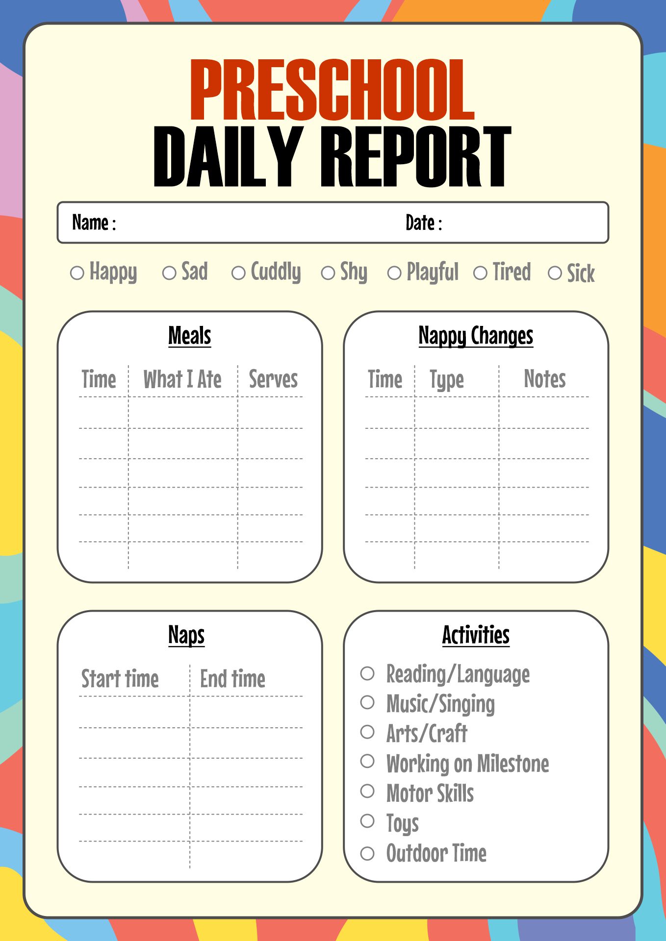 Daily Sheets For Toddlers