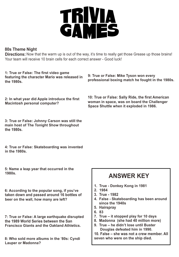 Printable 80 S Music Quiz Questions And Answers Quiz Questions And Answers
