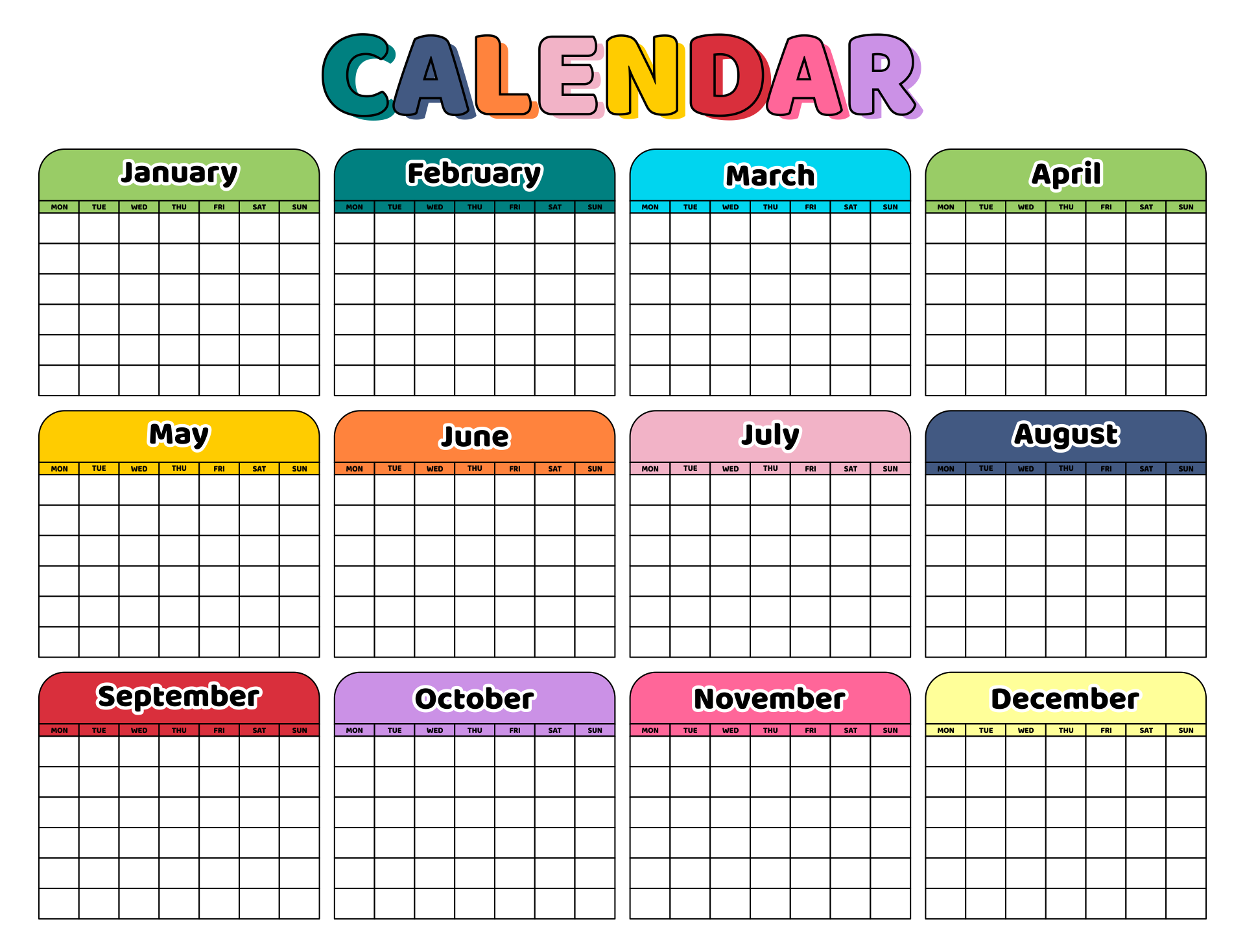 Printable Full Page Blank Calendar Template