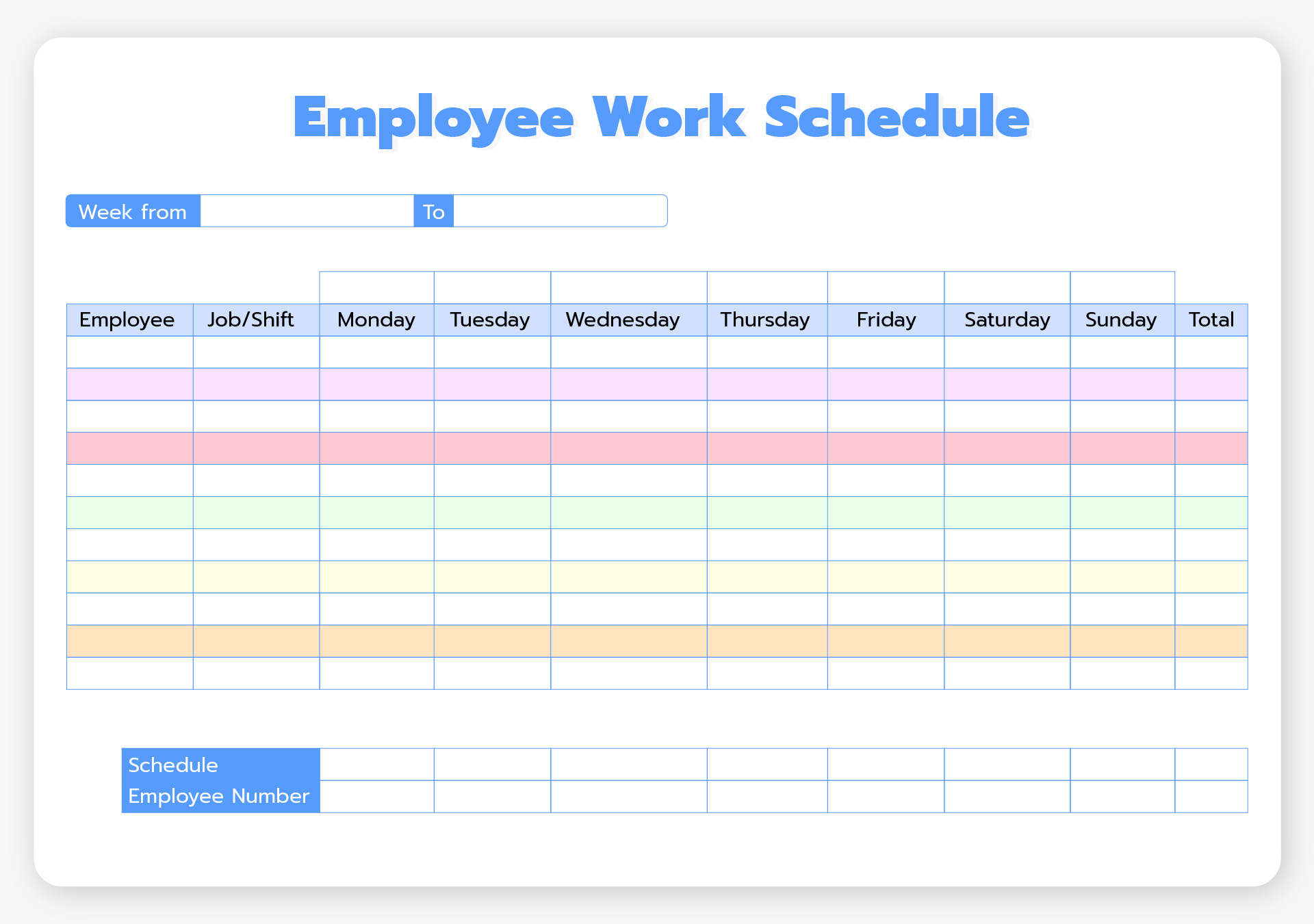 free printable employee work schedule template