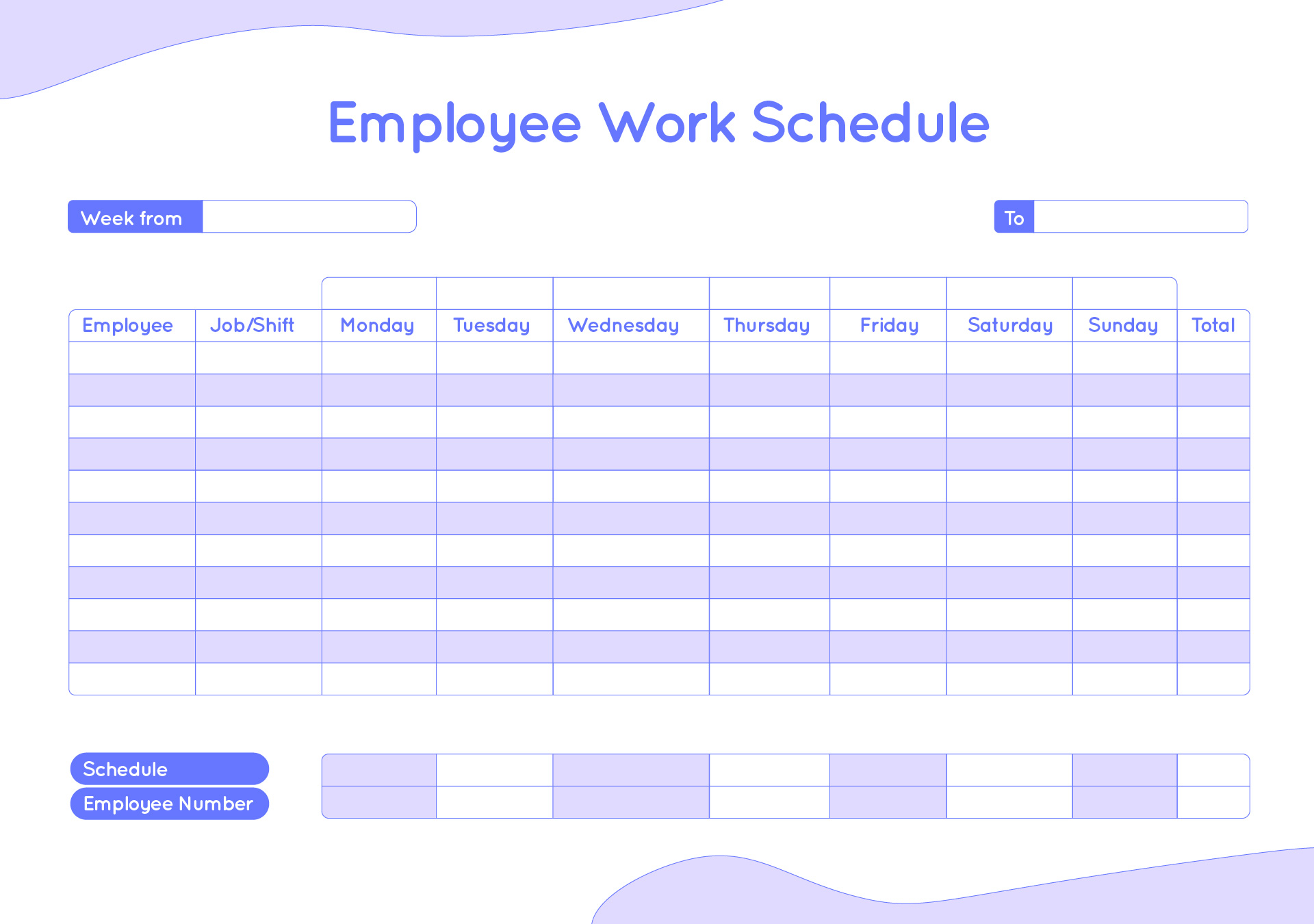 printable work schedule template