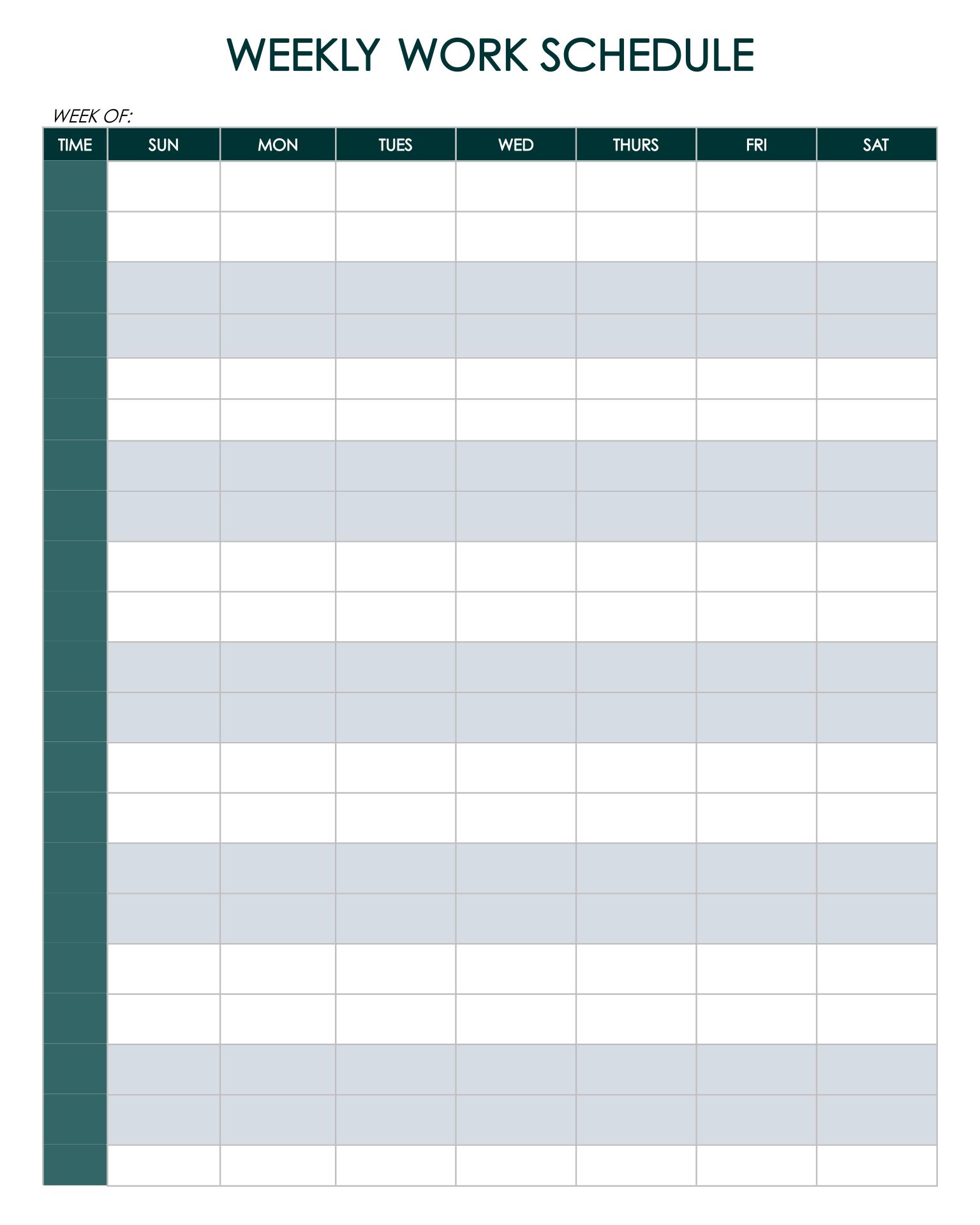 blank work week schedule template