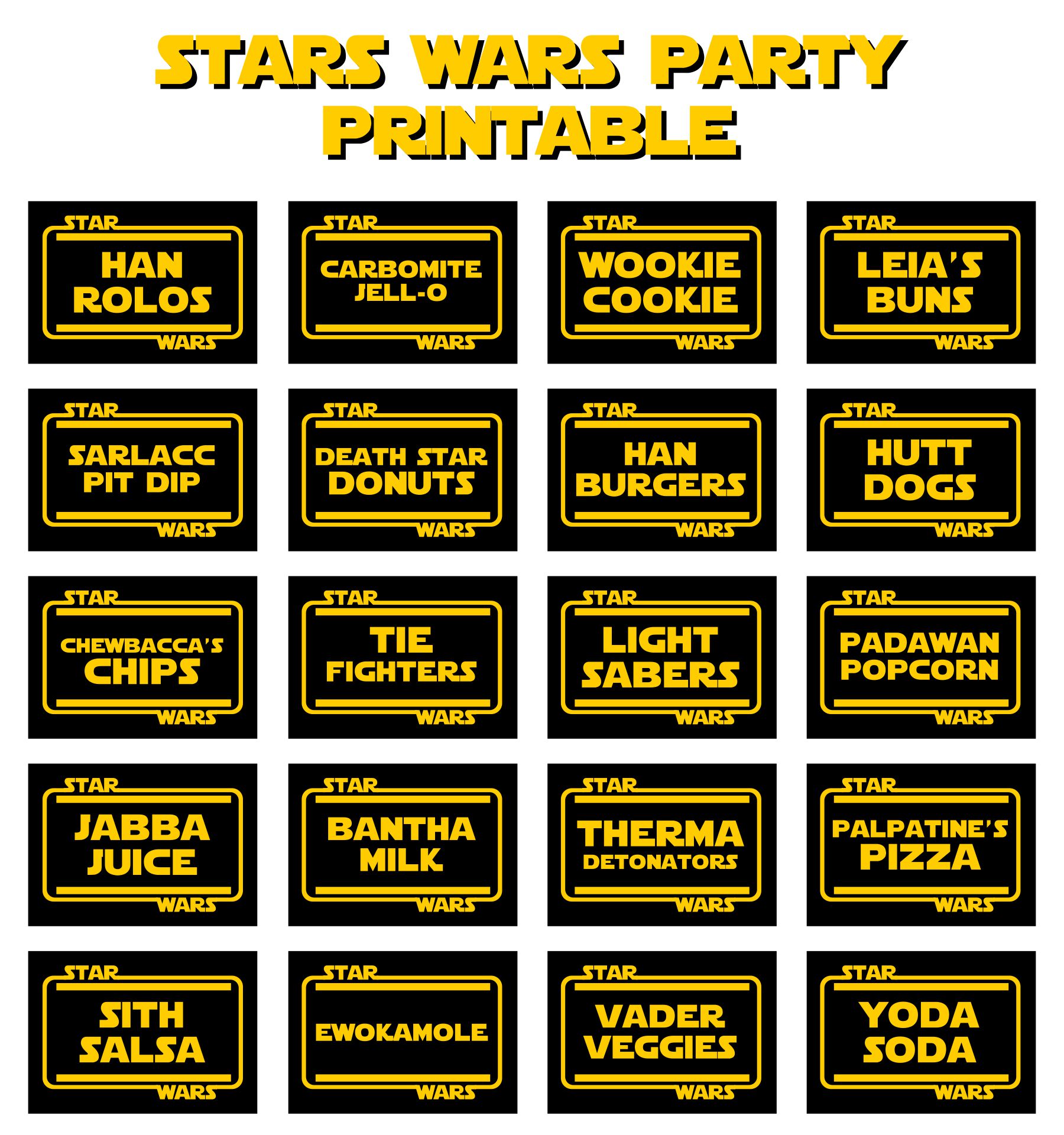 Free Printable Star Wars Food Labels