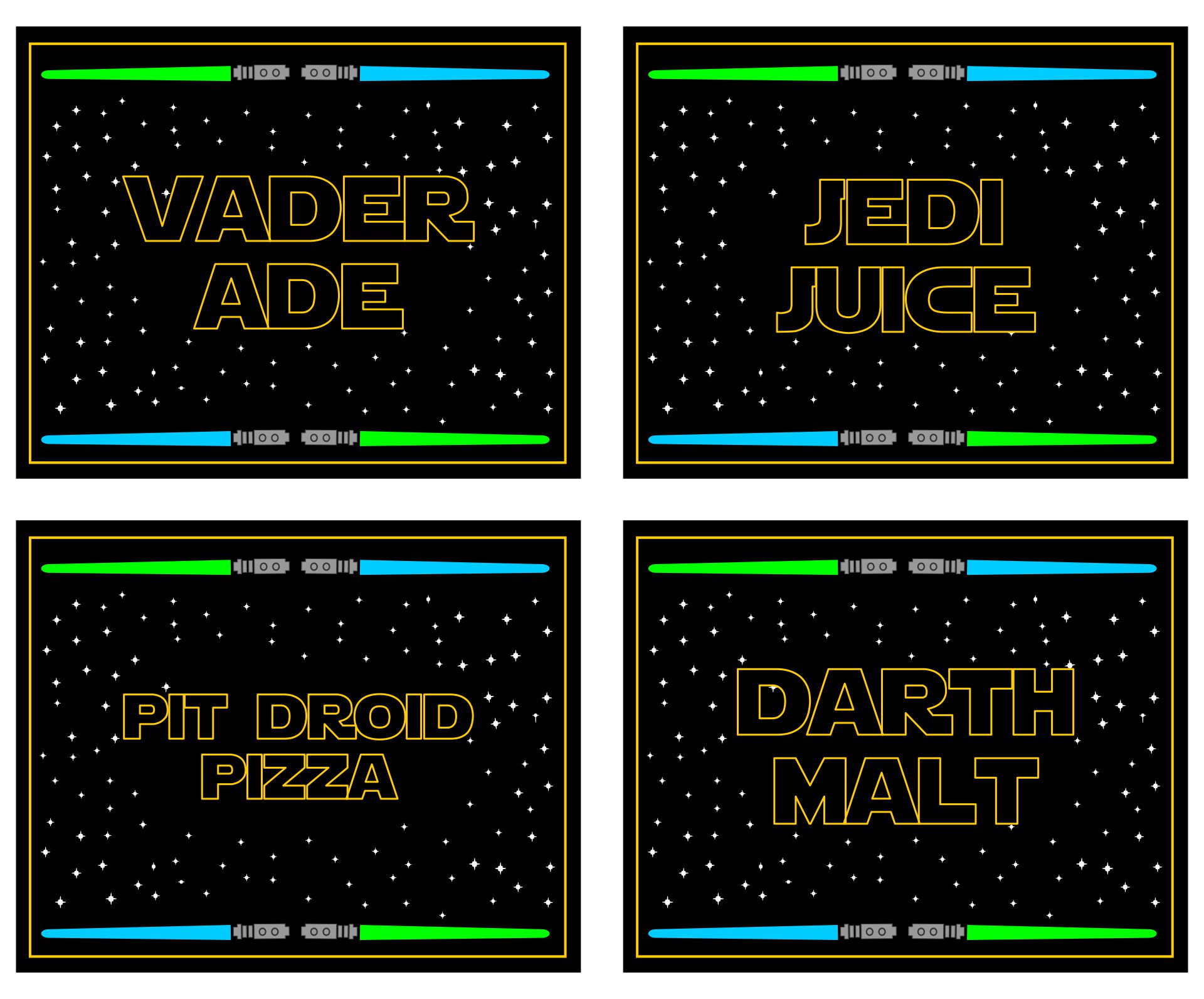 Free Printable Star Wars Food Labels