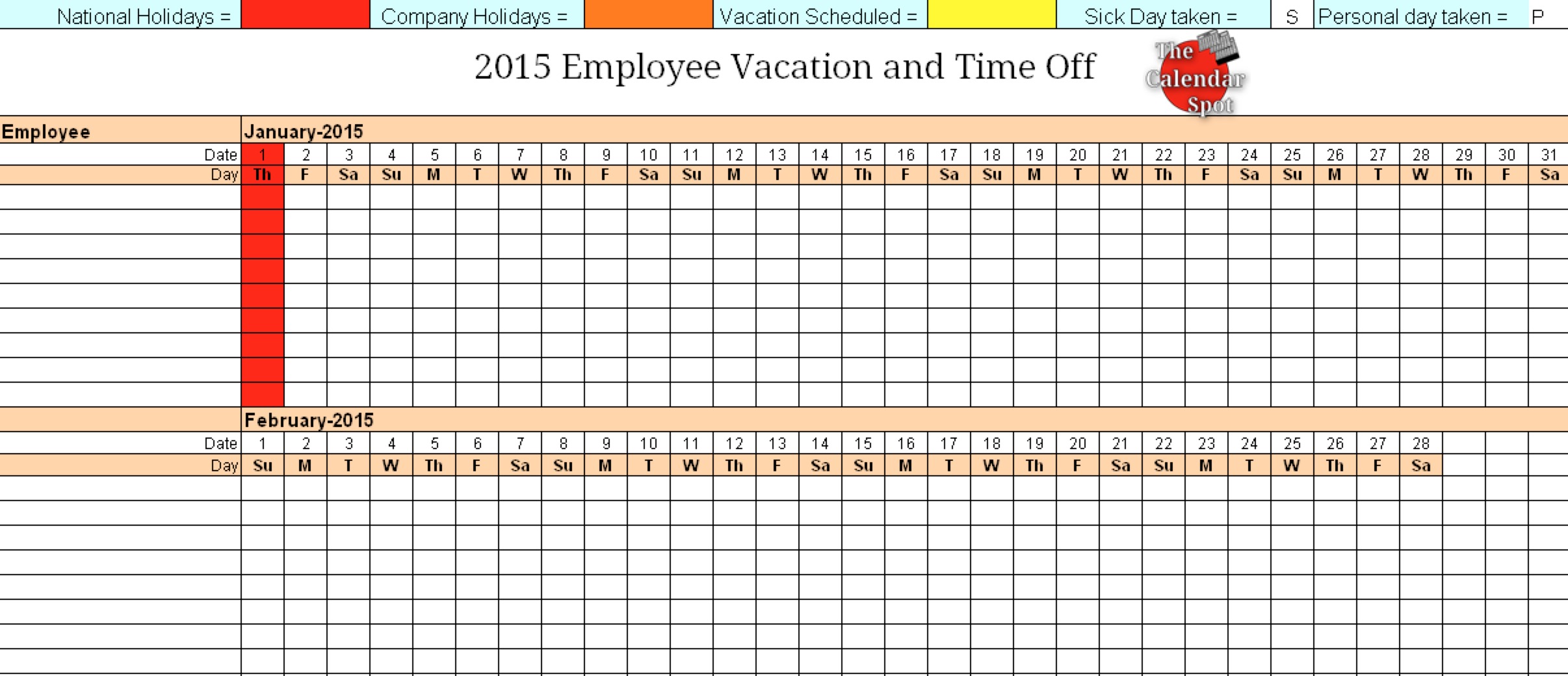 Employee Vacation Calendar Template 2015