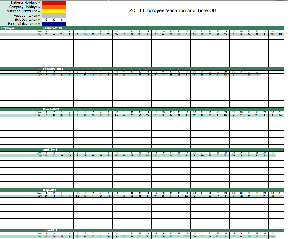 Employee Vacation Calendar Template 2015