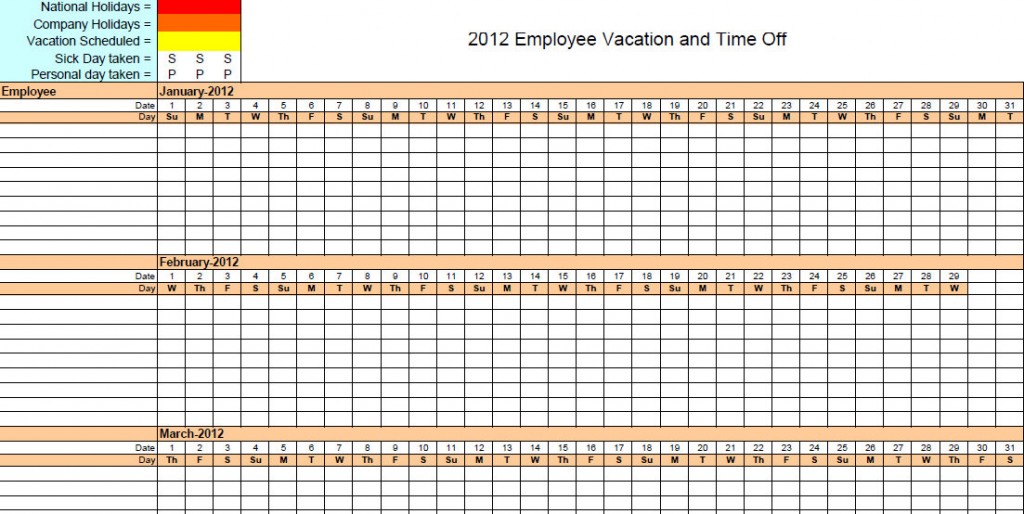 Employee Vacation Tracking Calendar 2015