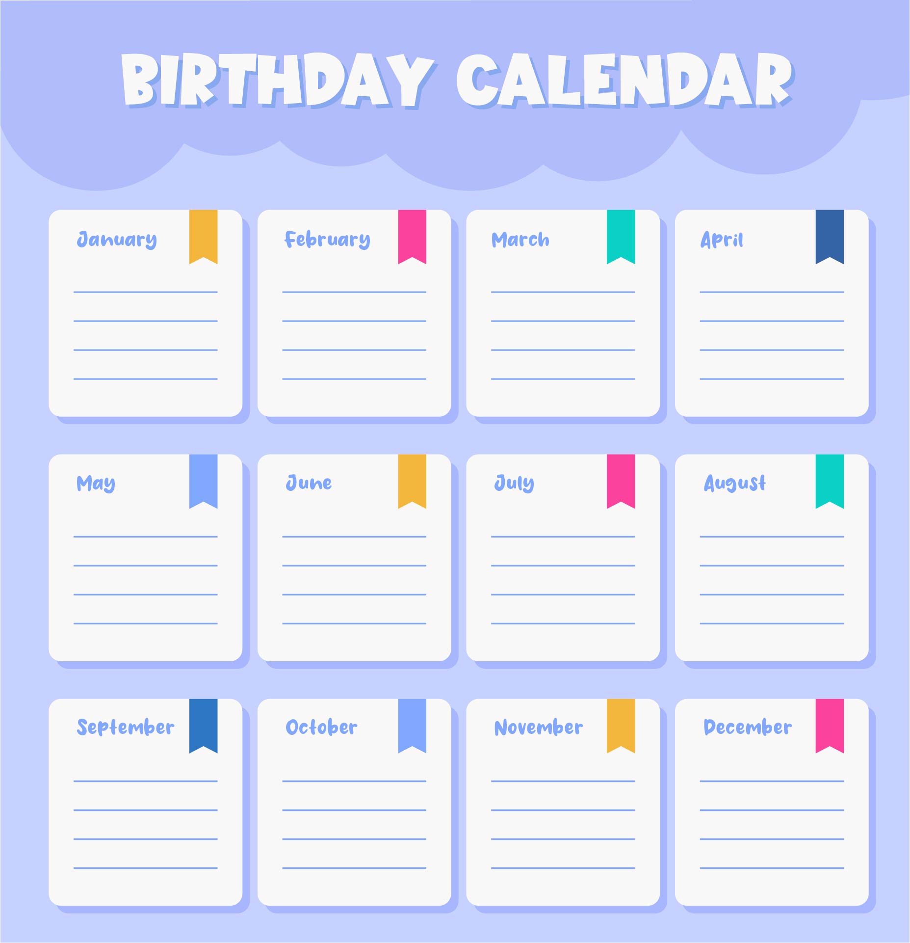 Family Birthday Calendar  Printable