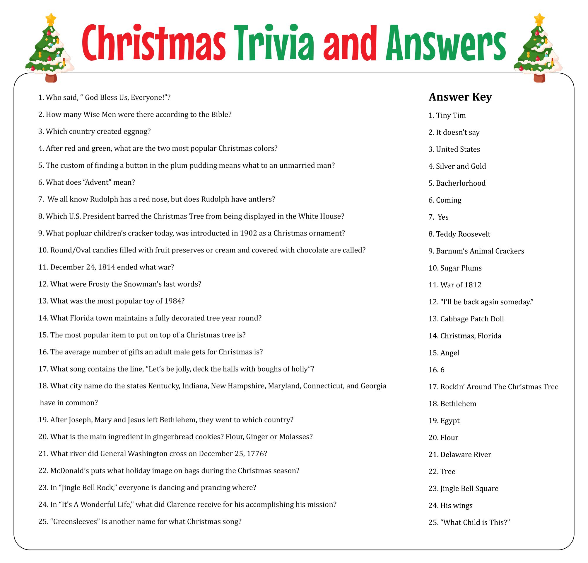 Free Christmas Trivia Questions And Answers Printable Web There Are 40 