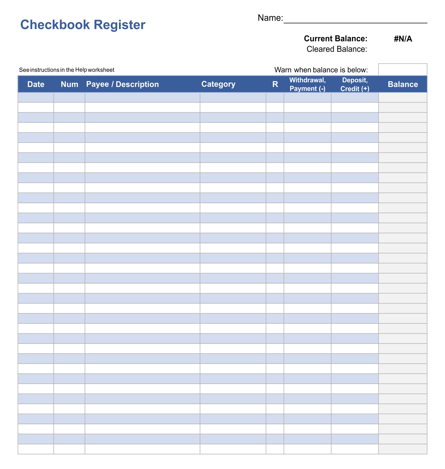 printable checkbook ledger