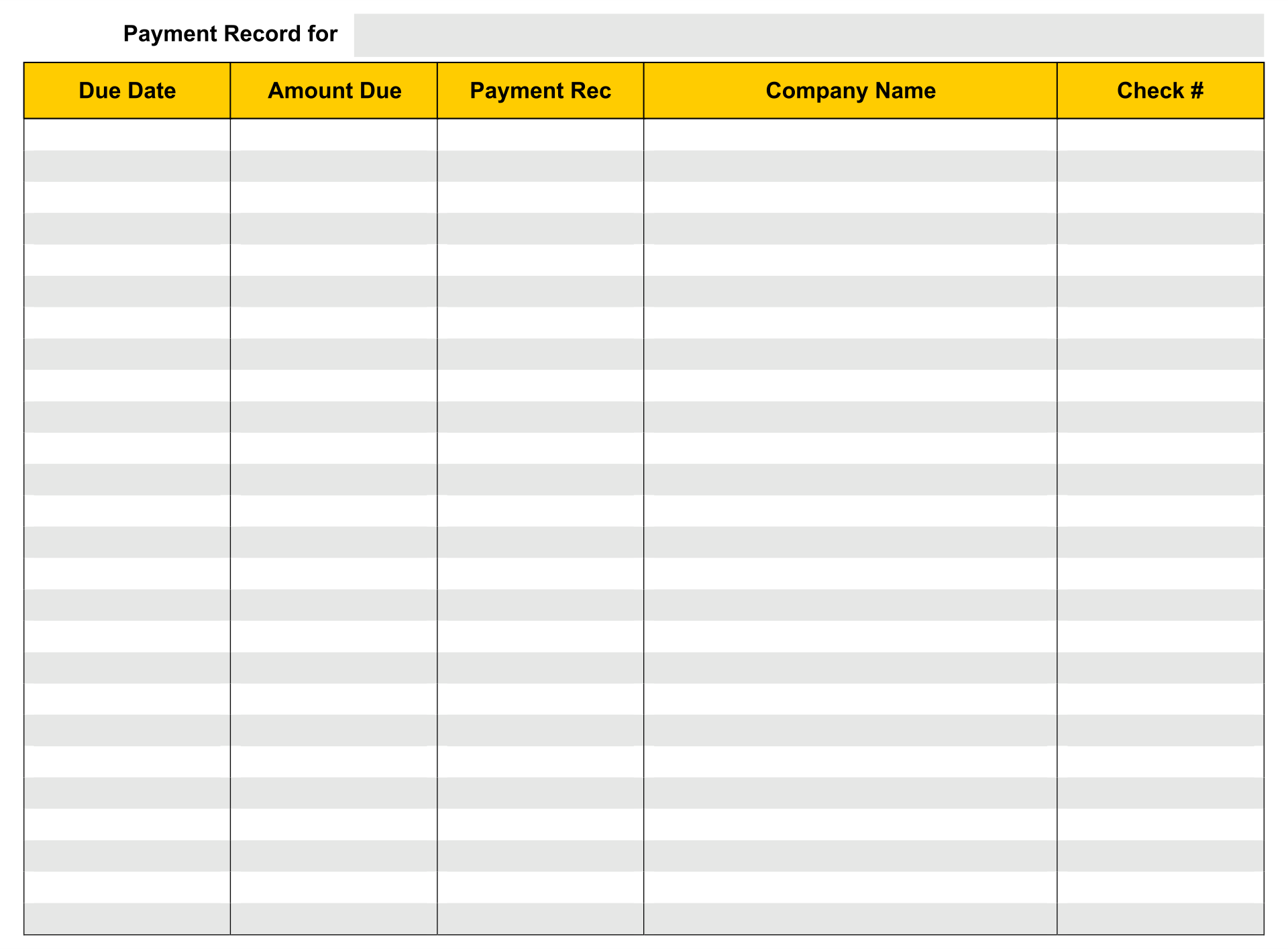 Printable Payment Log Sheet Template