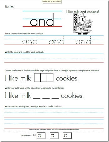 Kindergarten Sight Word Sentences Worksheets