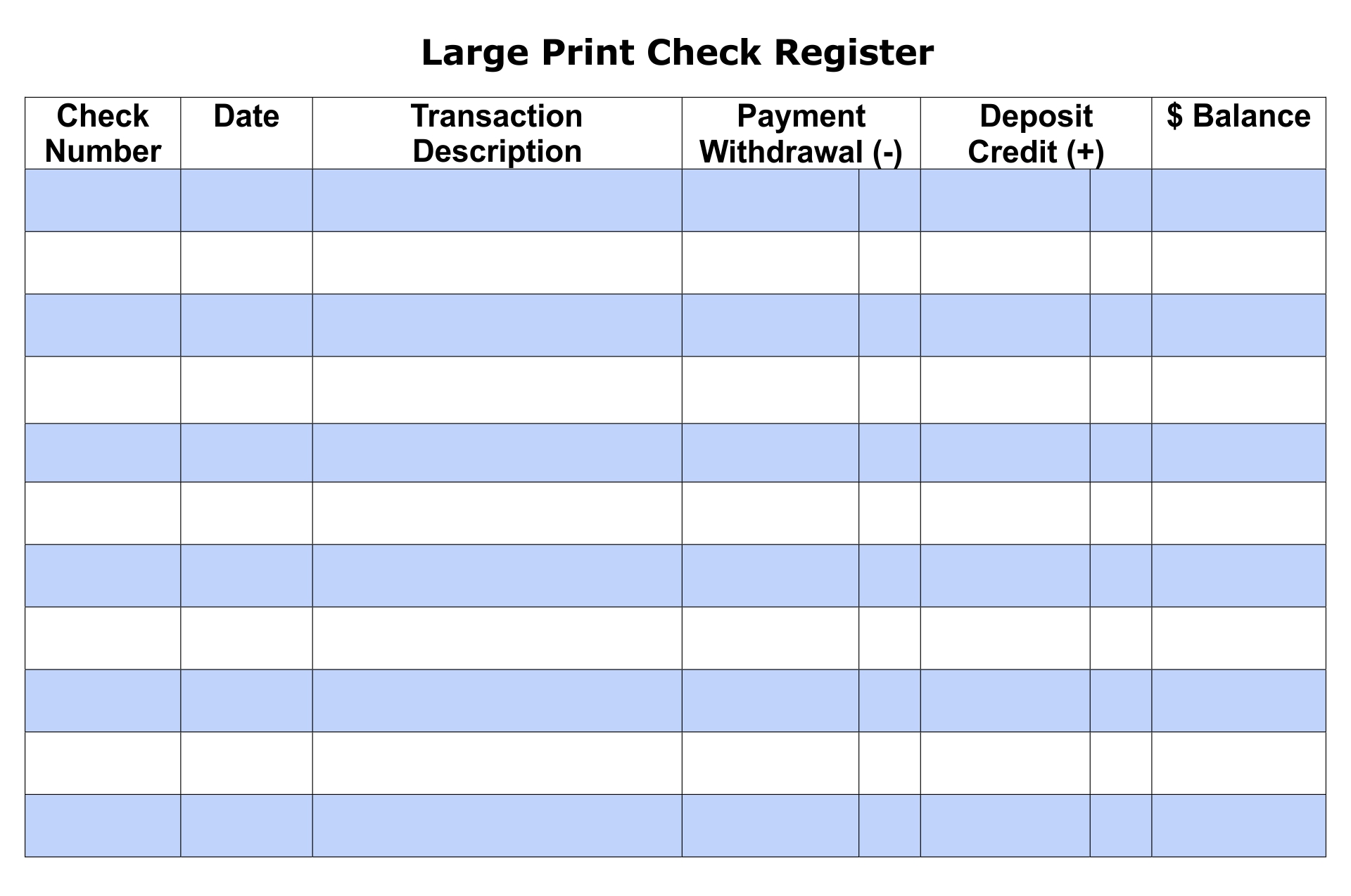 Free Large Print Check Register Printable